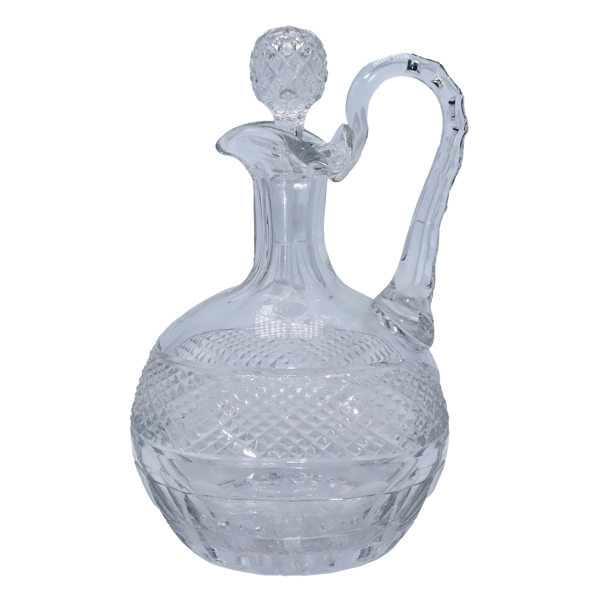 Cut crystal decanter with etching, c. 1950