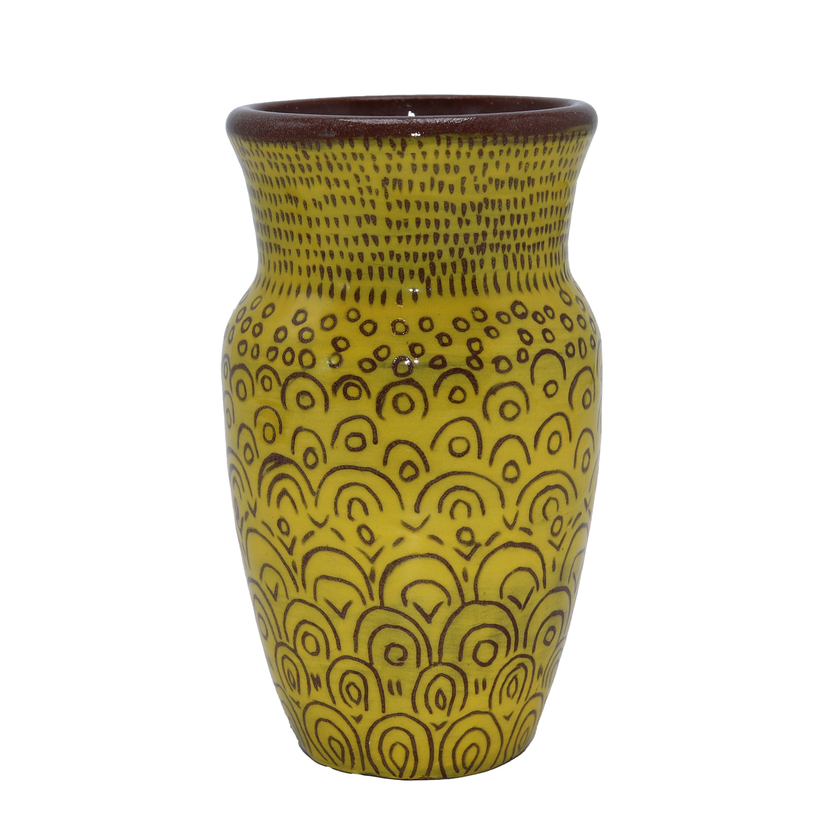 Yellow & brown pottery piece by Pamela Reagan