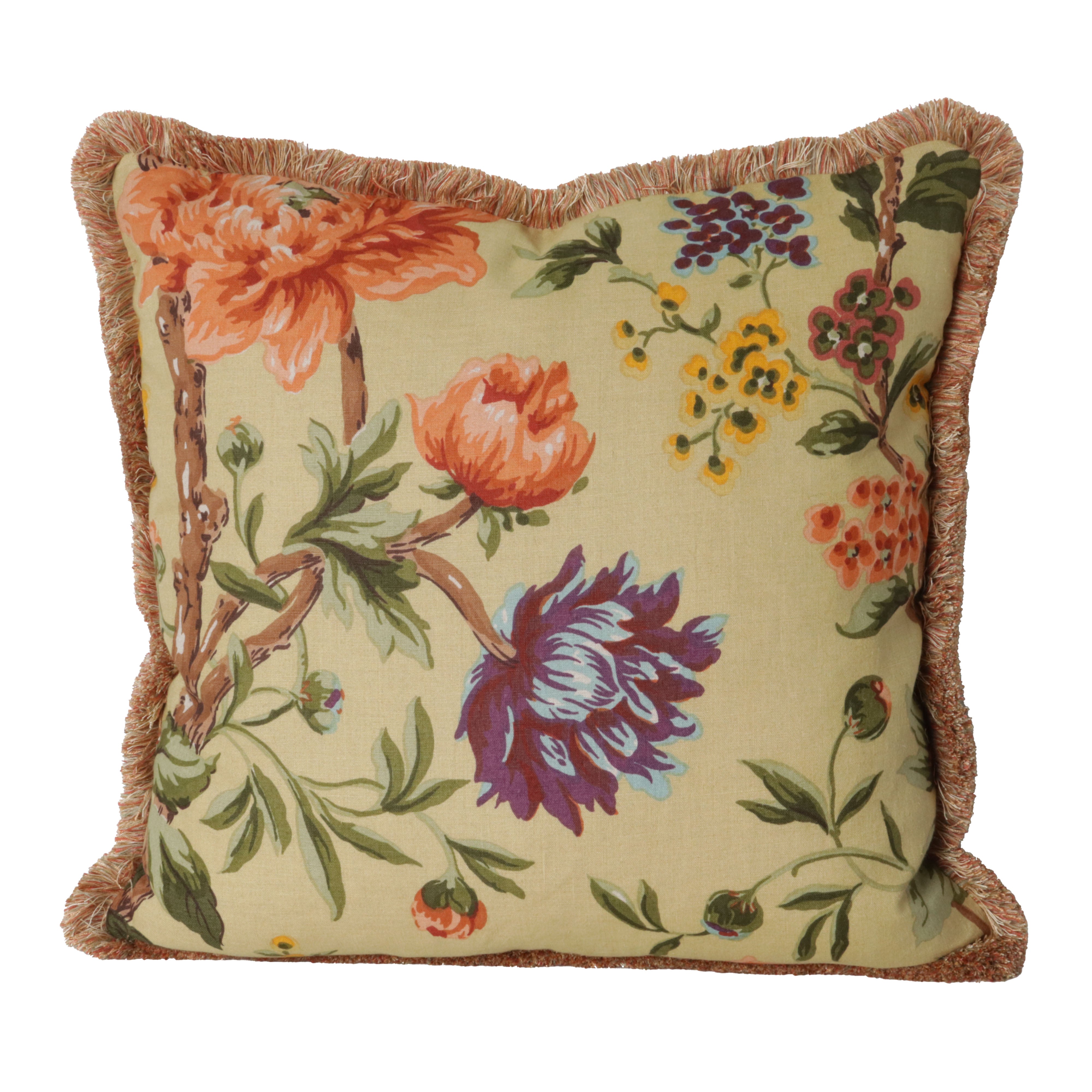 Pair of Green and Pink Floral Rose Cummings Pillows