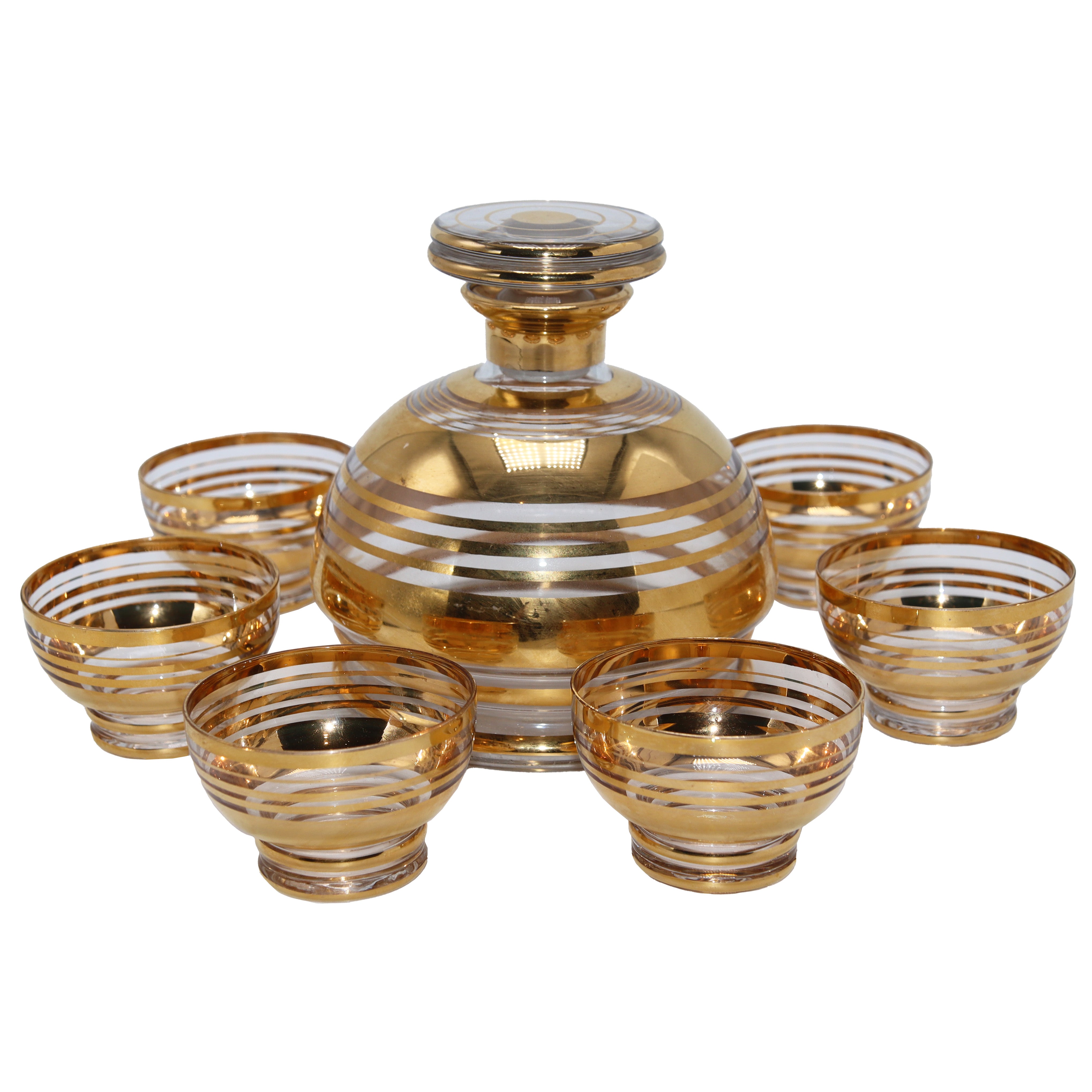 Gold and clear stripe glass decanter set, c. 1970