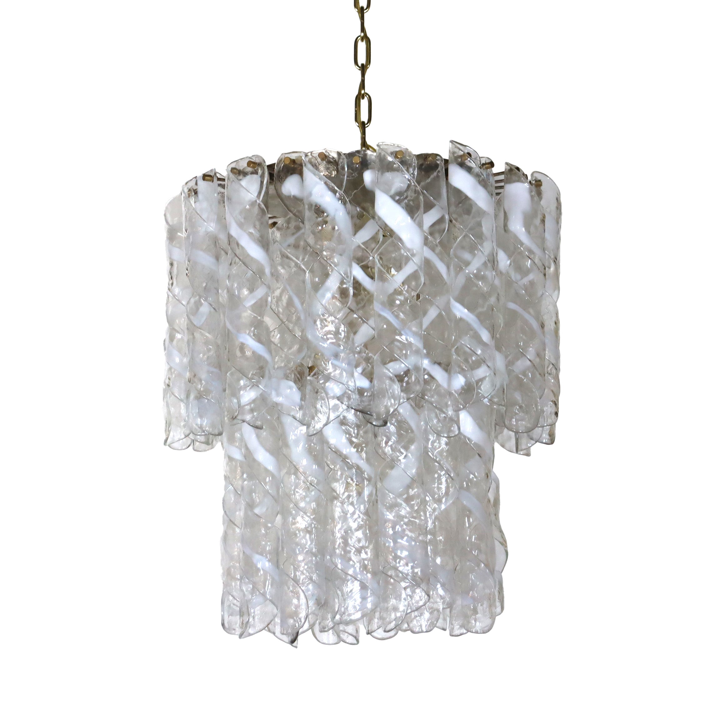 Murano White Torciglione swirl chandelier, c. 1960