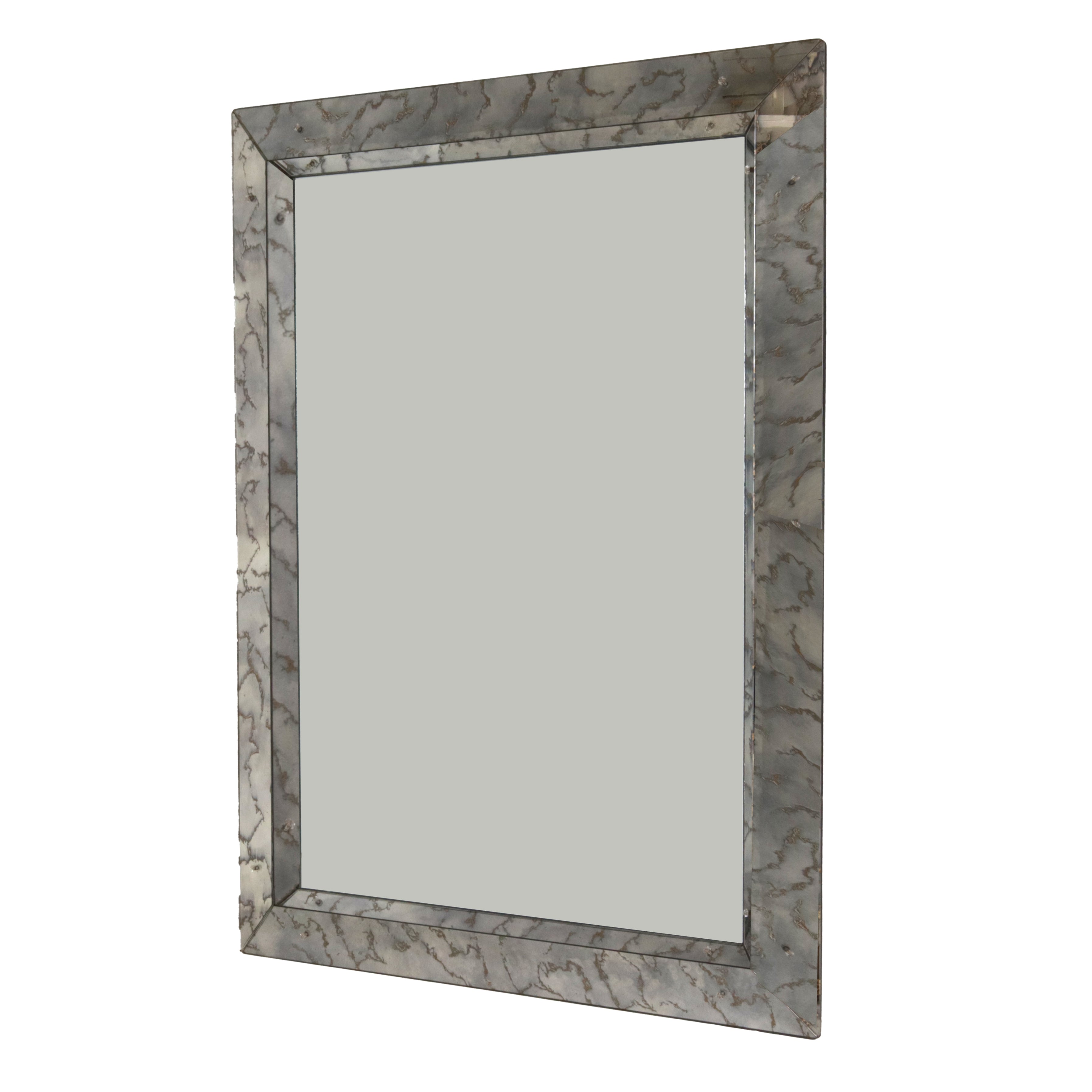 Large mirror frame mirror with grey marbleized detail, c. 1950s