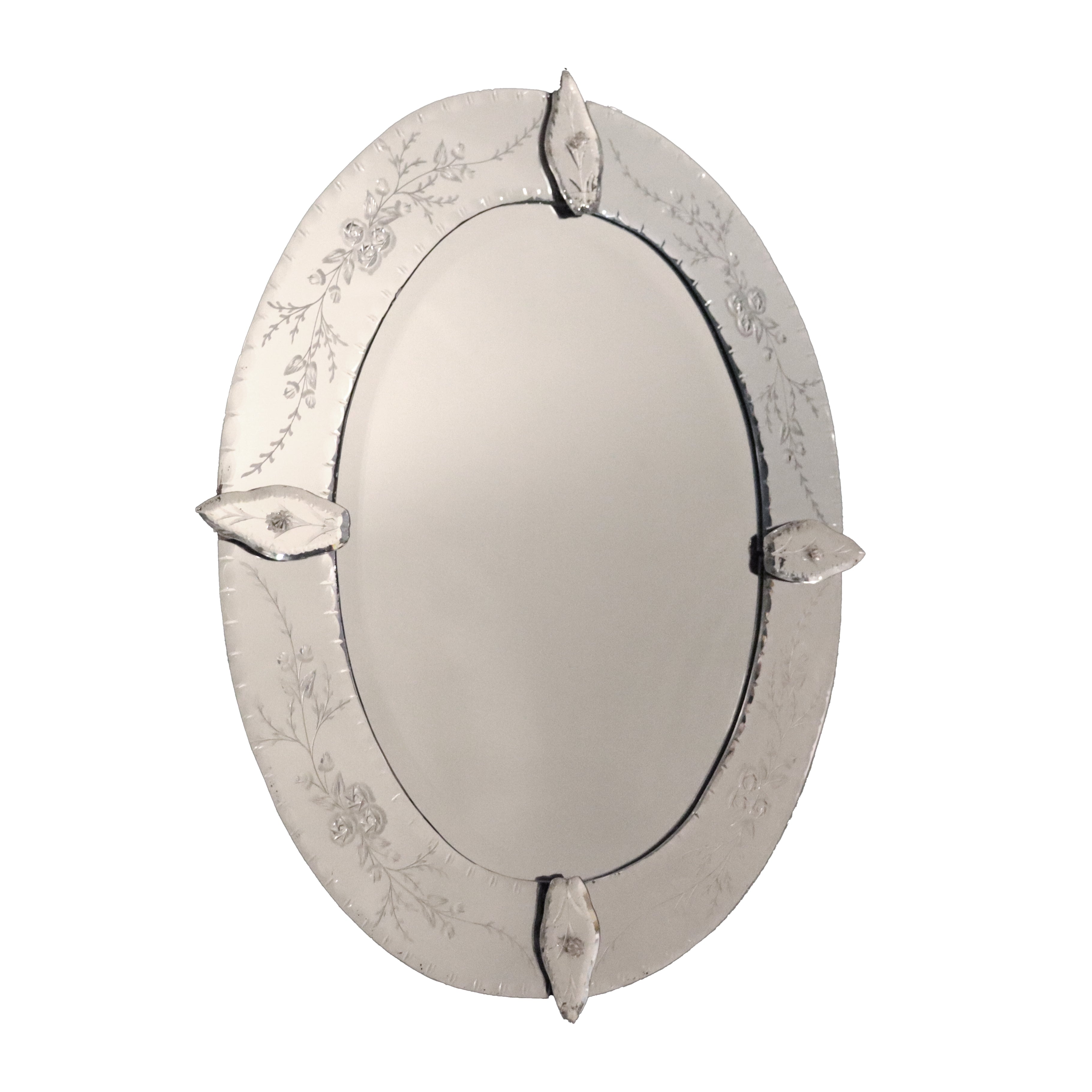 Oval Venetian Mirror with floral detail, c. 1950