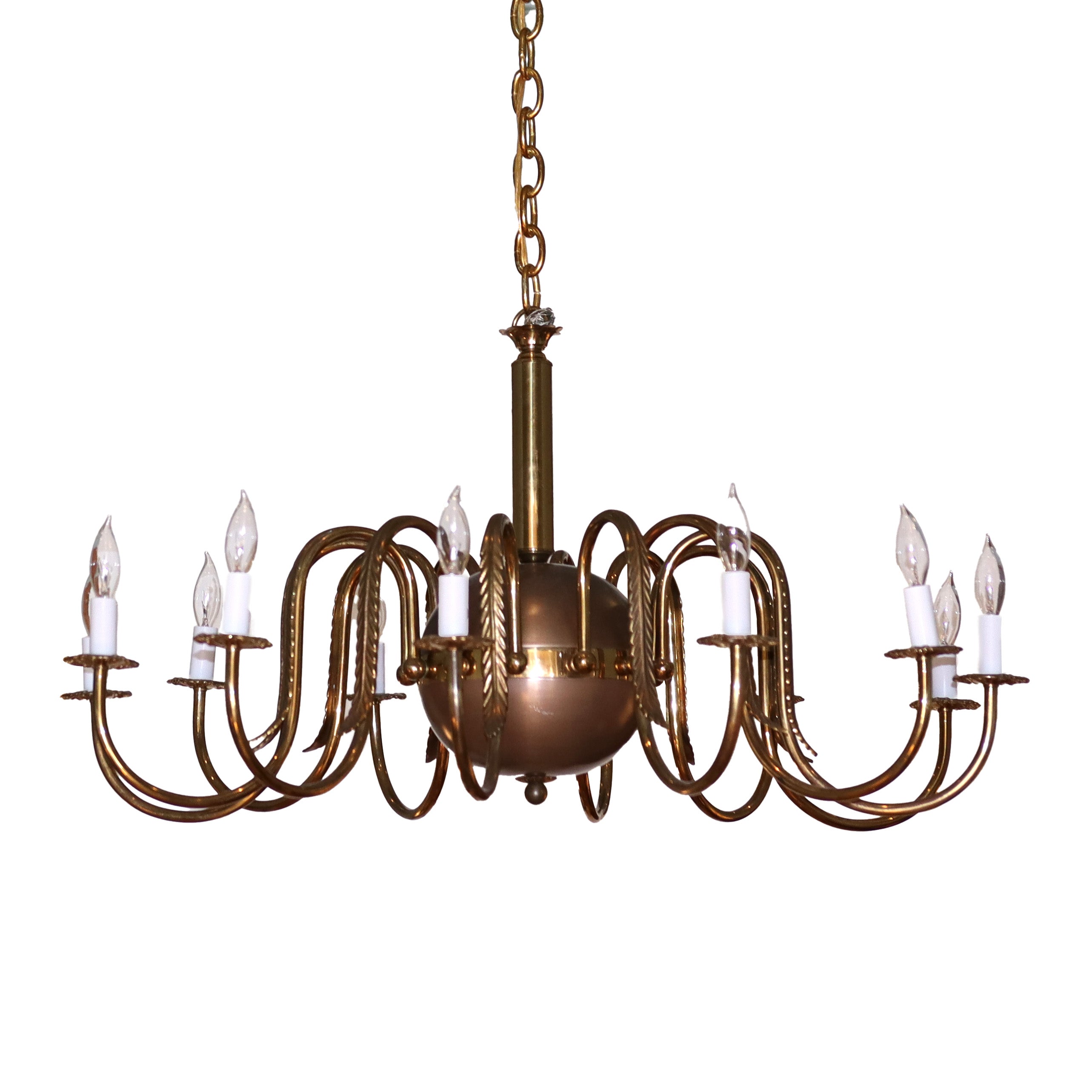 Brass and bronze chandelier with leaves, c. 1960