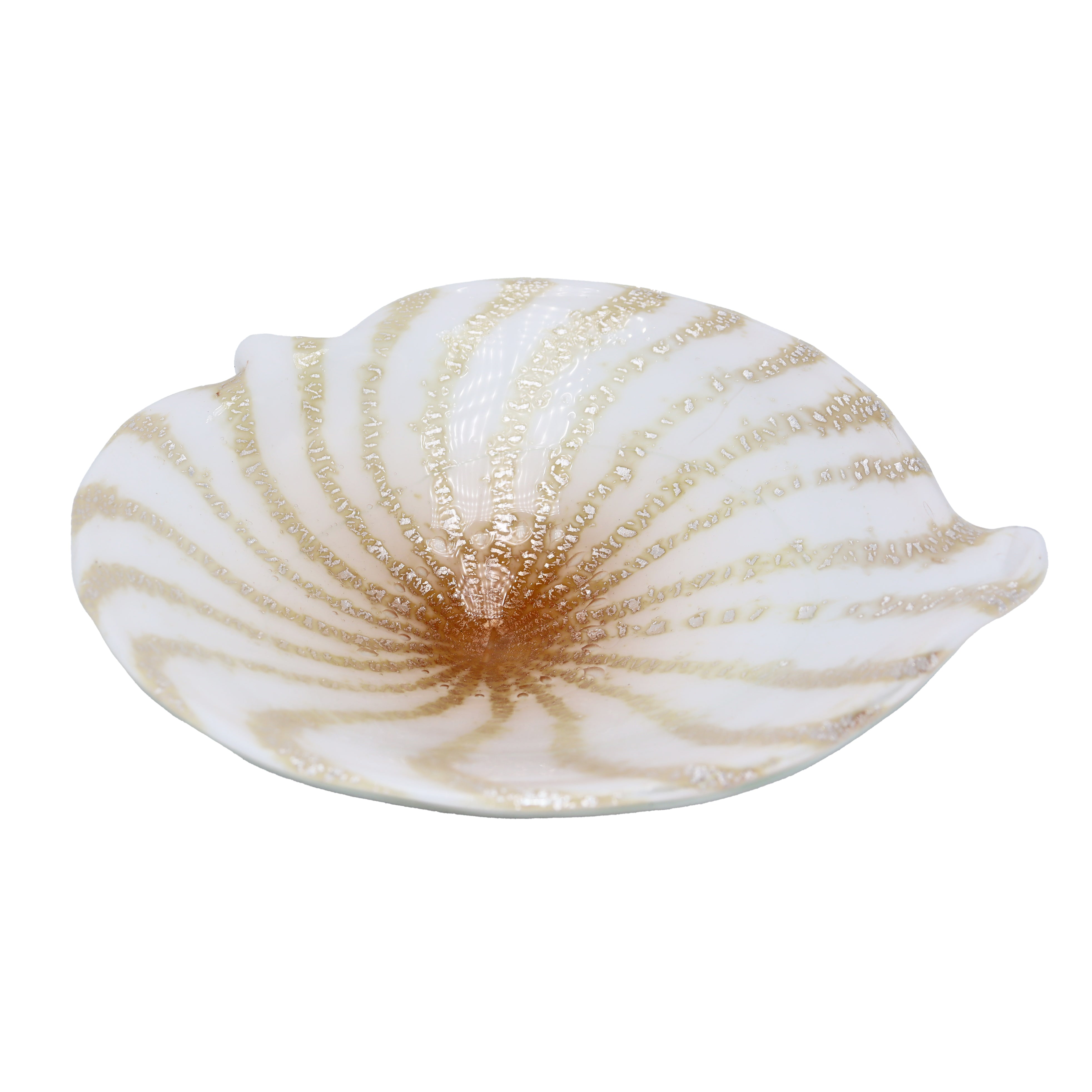 White Murano bowl with gold flecks and swirl, c. 1960