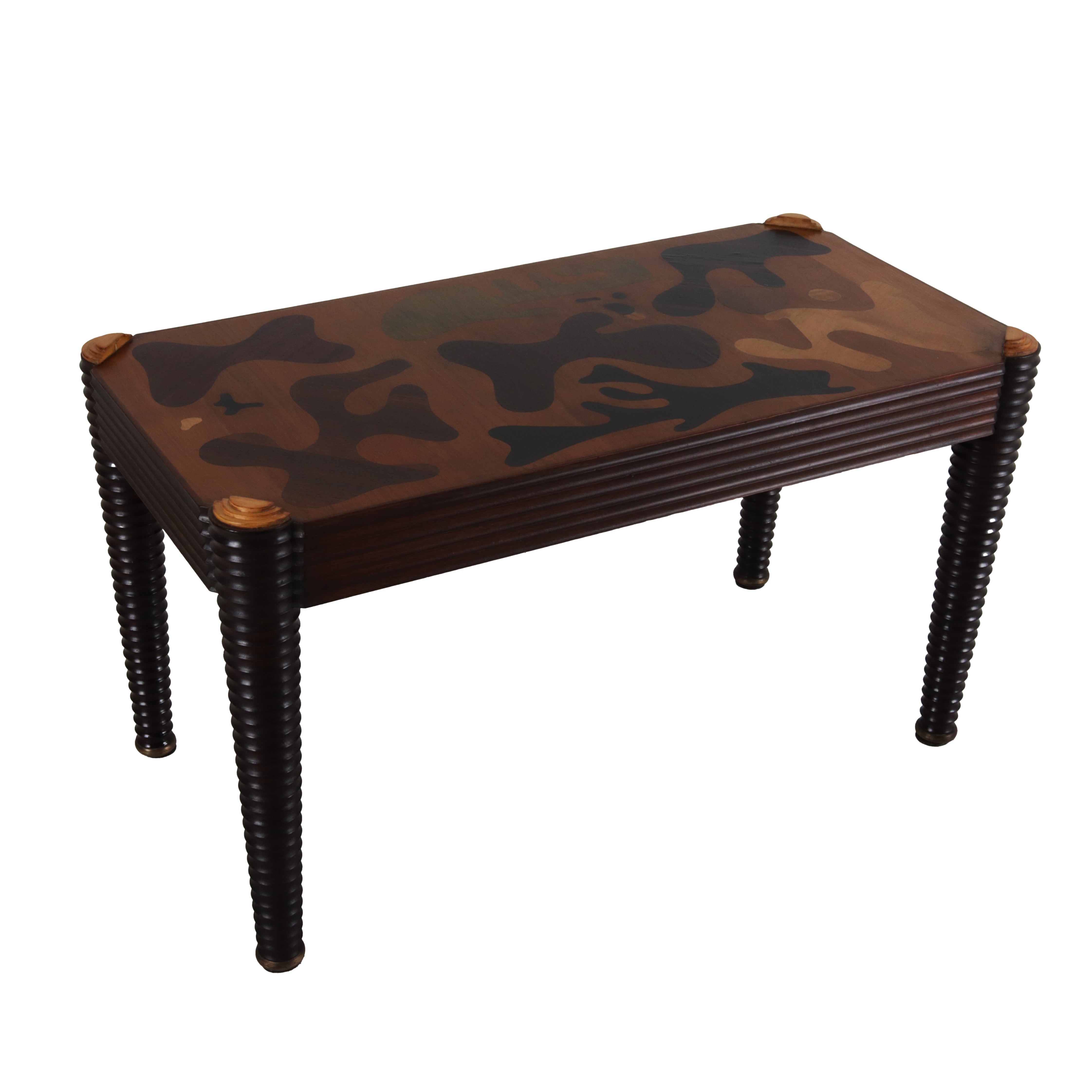 Marquetry colored wood coffee table, c. 1970
