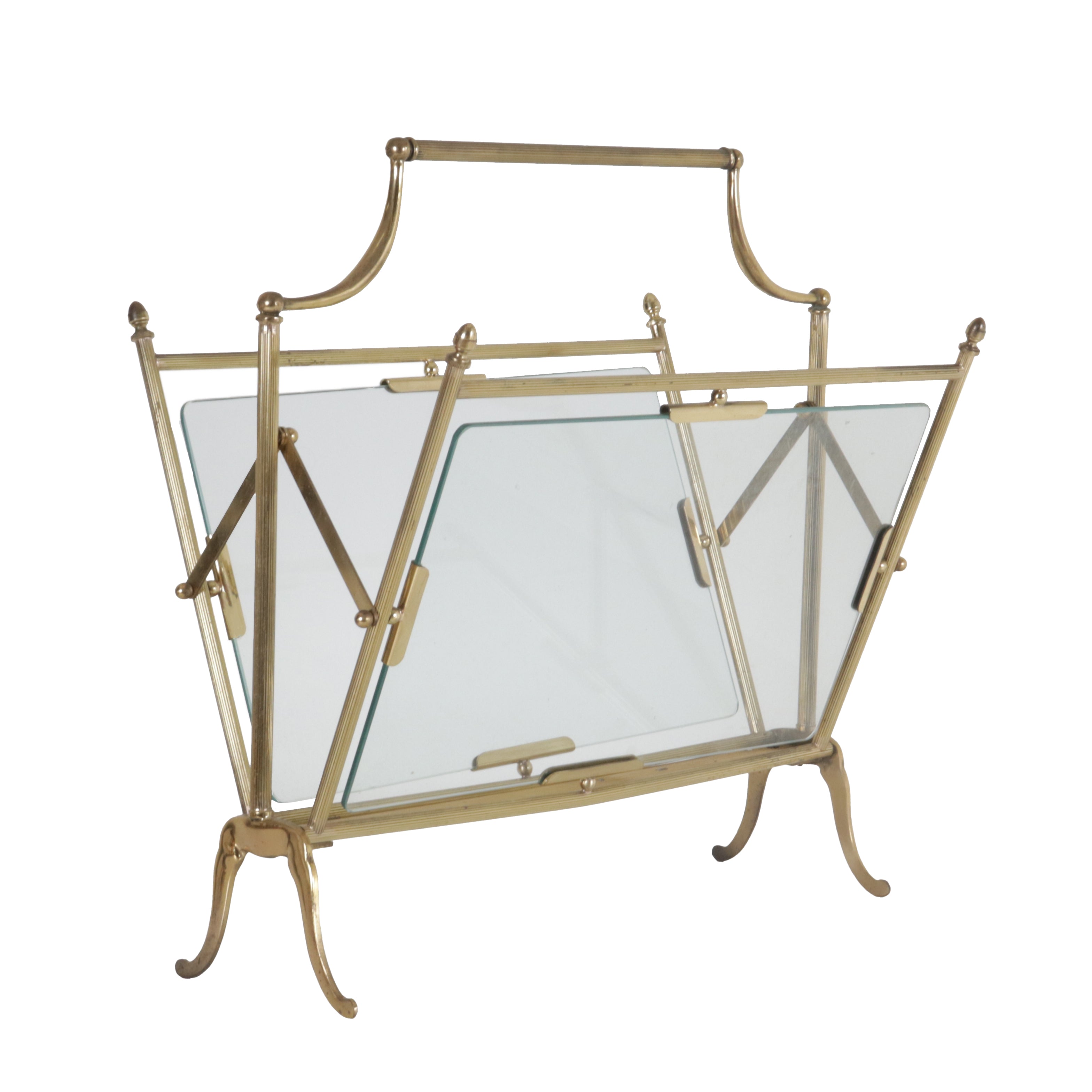 French brass & glass magazine rack, c. 1950