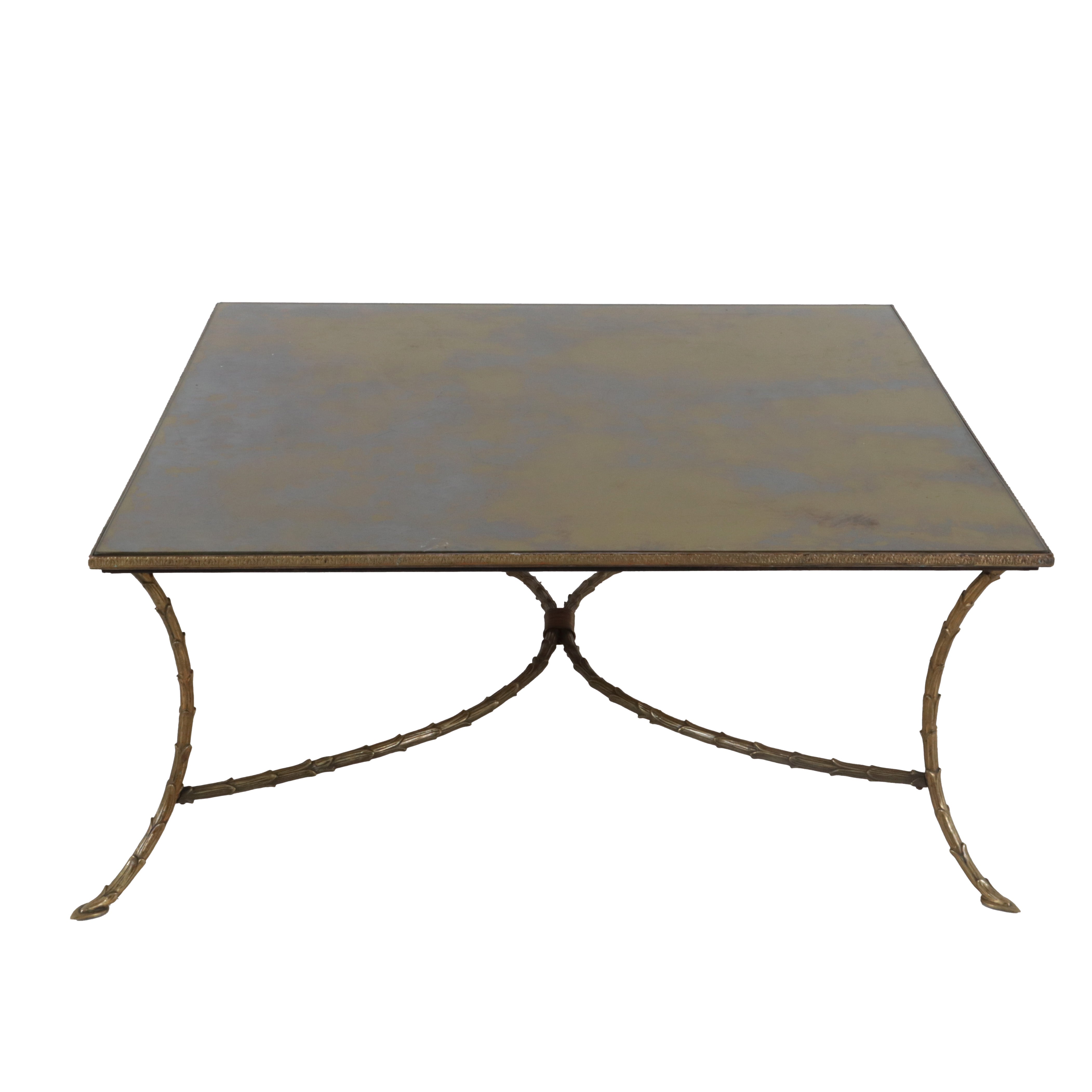 Large bronze Bagues coffee table with gold eglomise, c. 1940