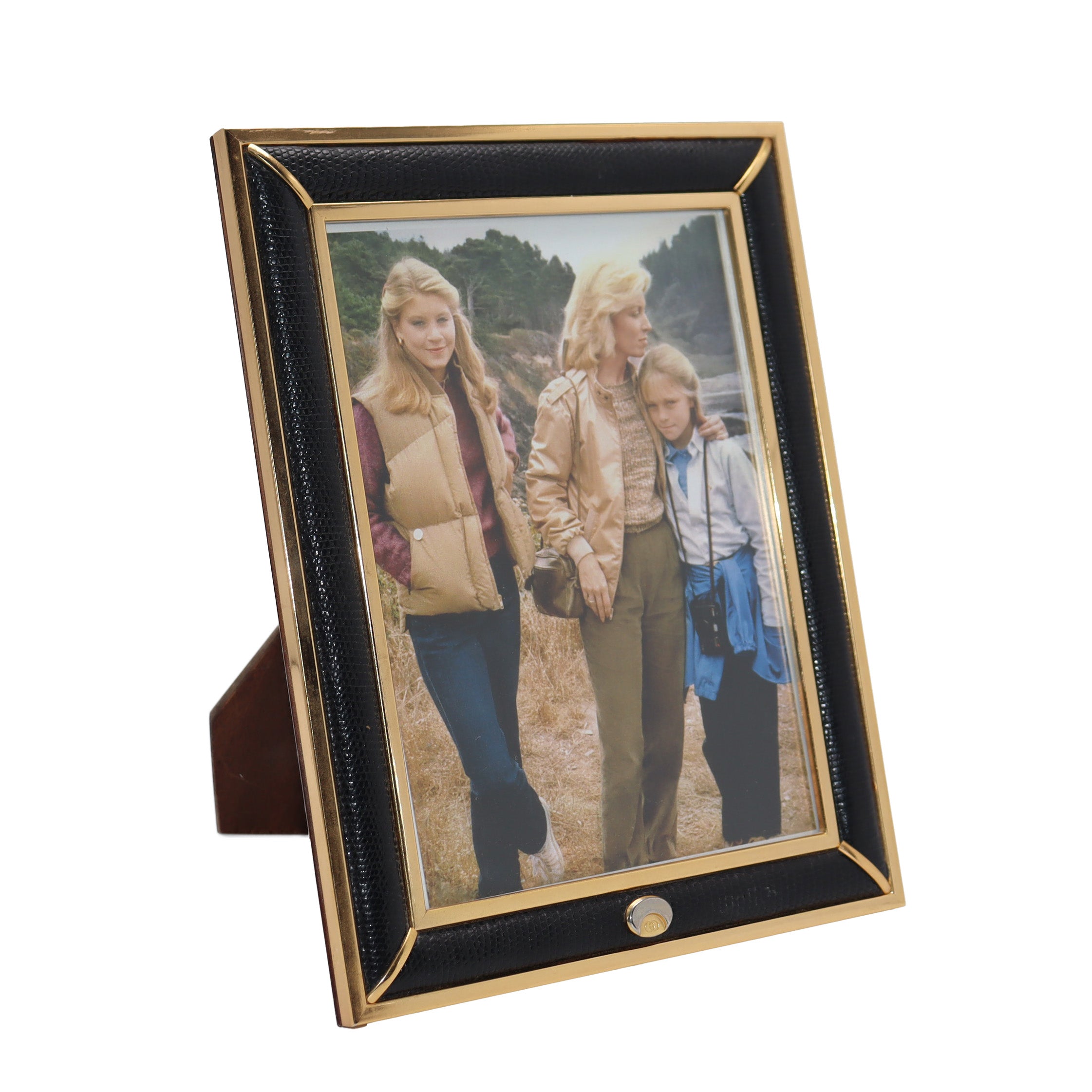 Vintage Gucci green leather picture frame with brass details, c. 1960