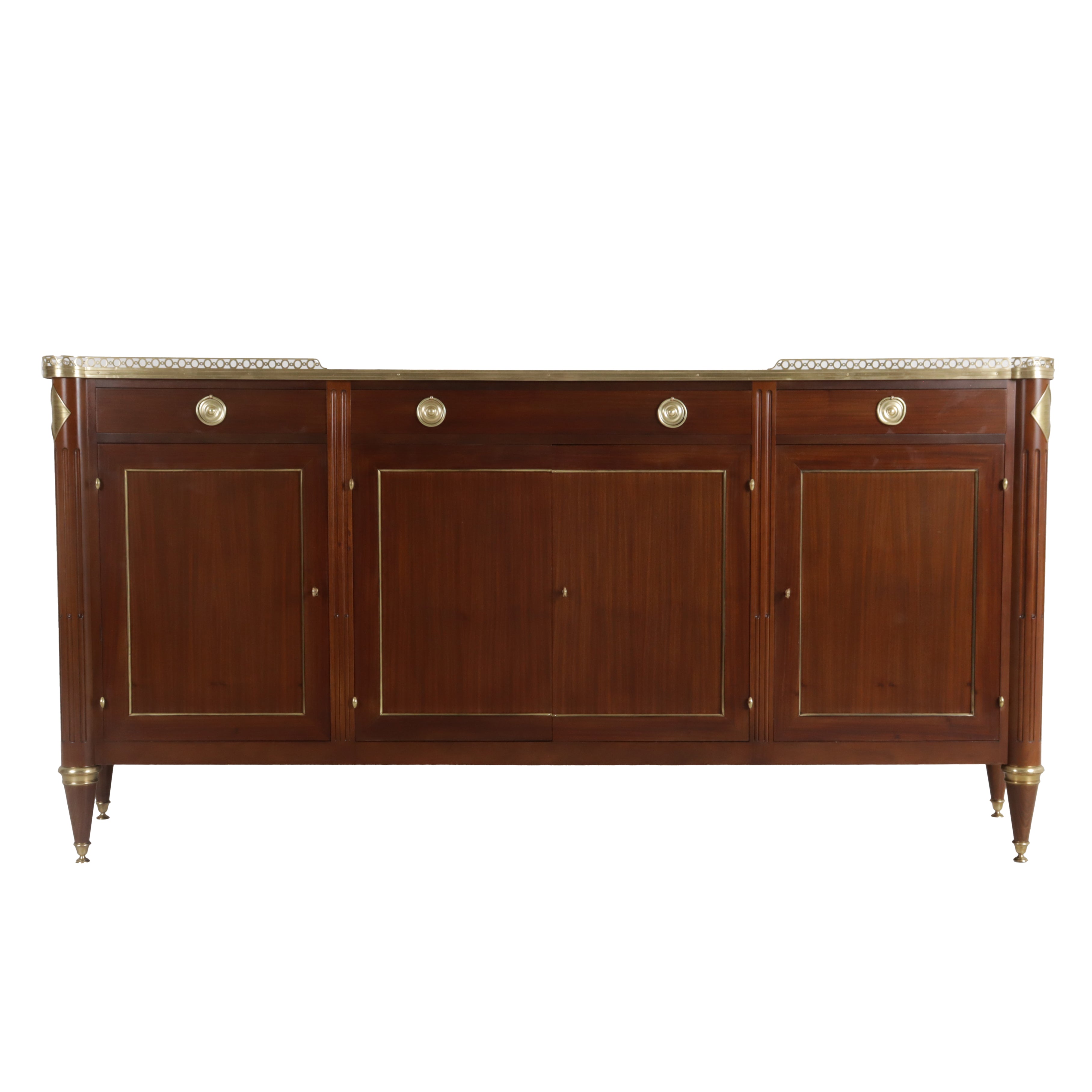 Louis XVI style white marble top buffet with brass, c. 1960