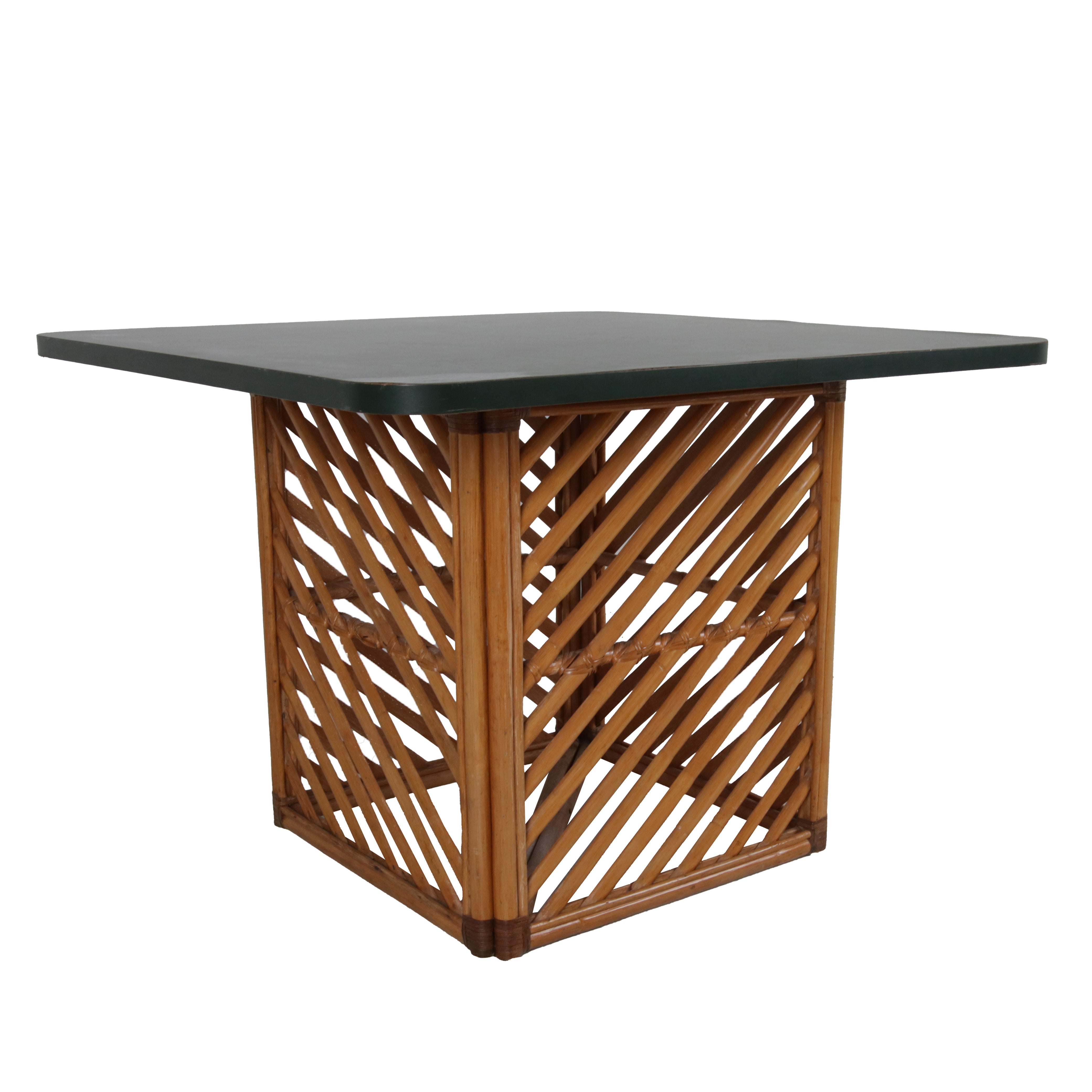 Rattan Game Table with green top, c. 1970