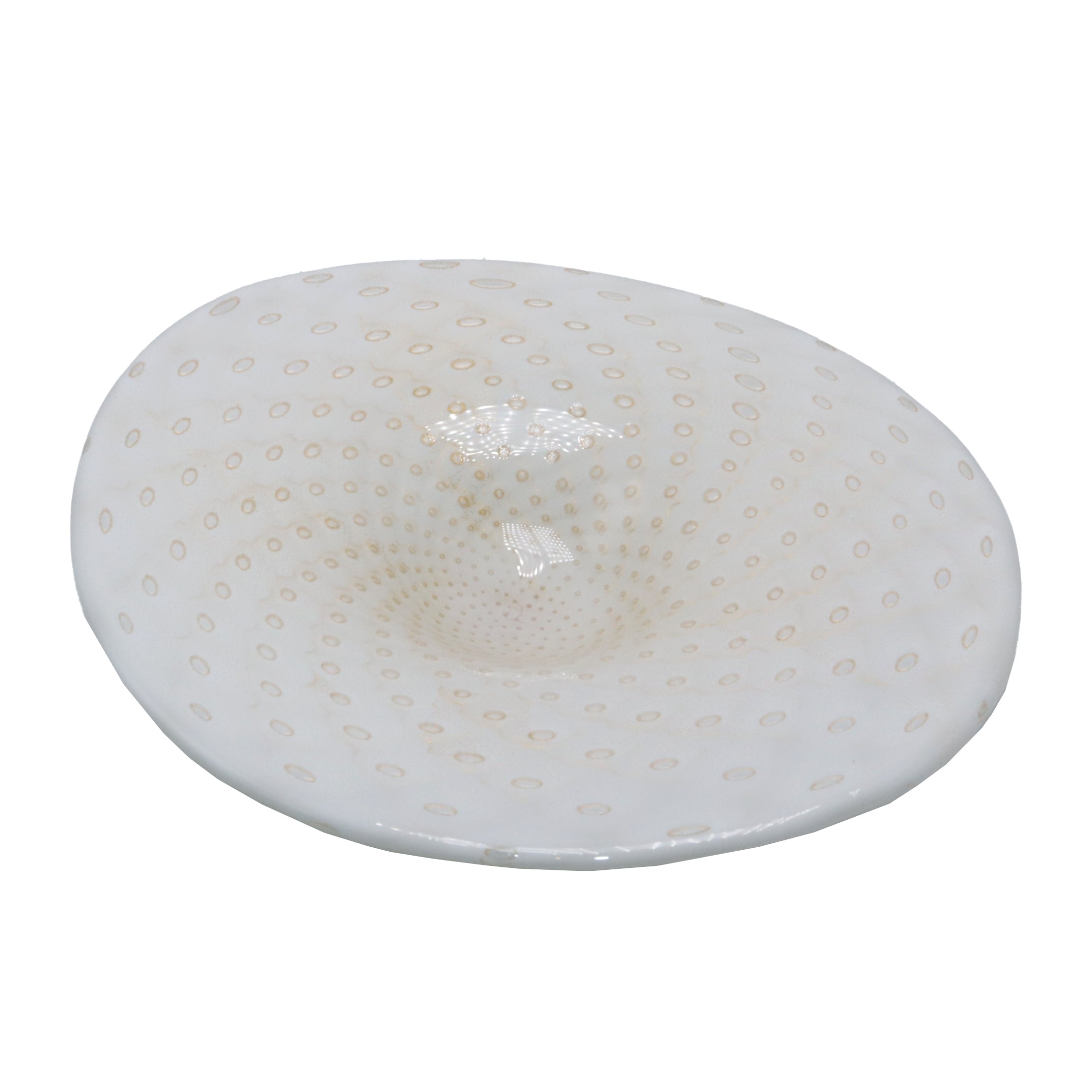 Vintage white & gold Murano bullicante bowl, c. 1950