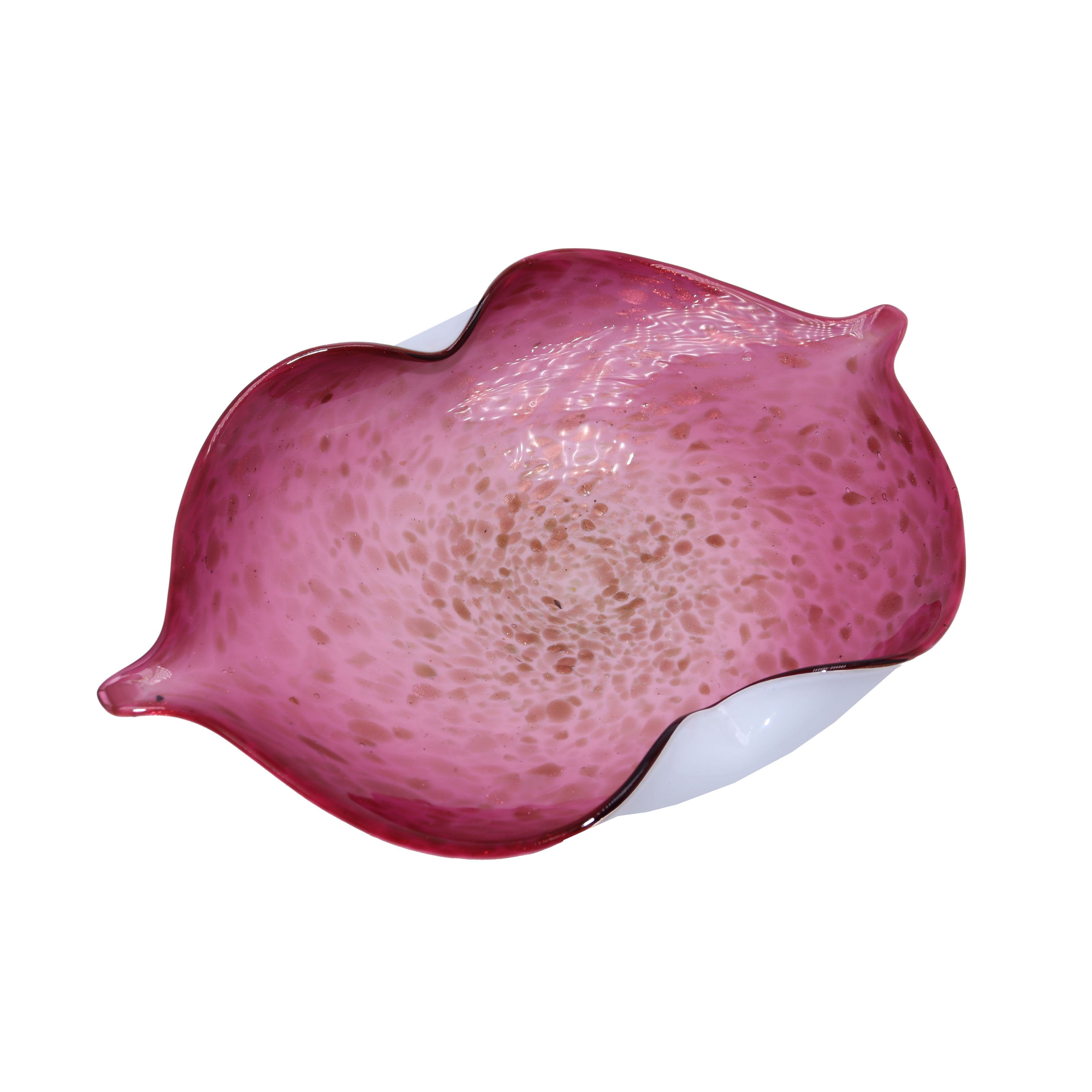Large Murano Venetian cranberry bowl with gold inclusions, c. 1960