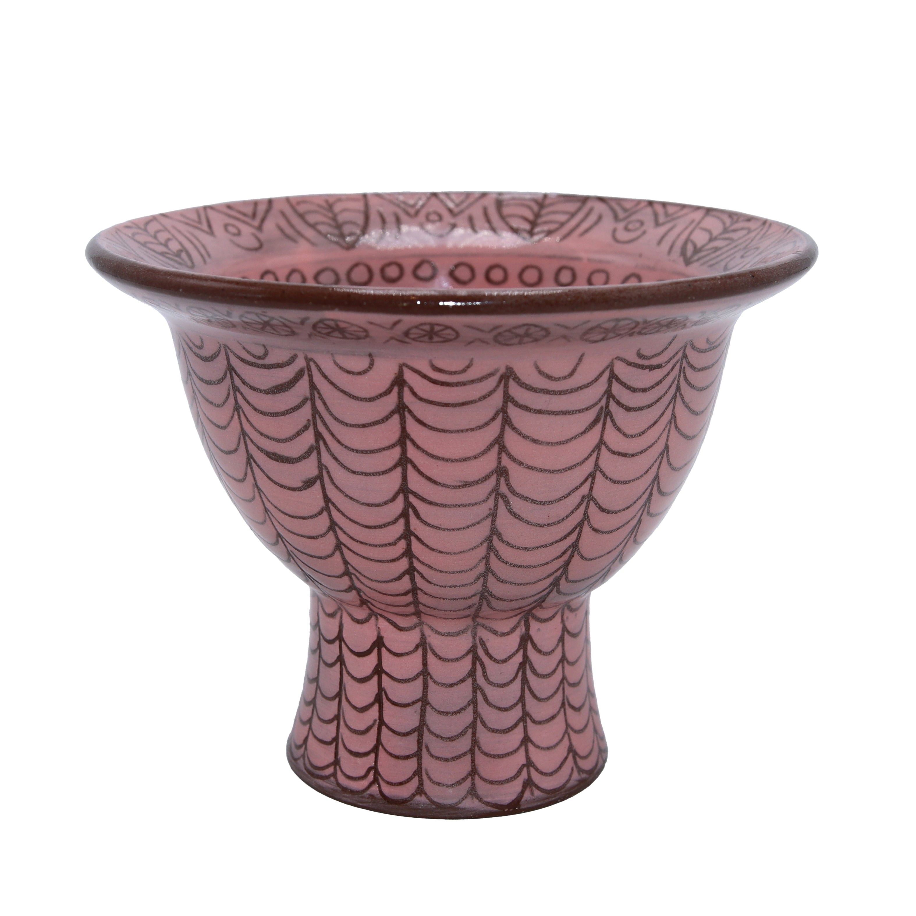 Pink and brown pottery piece by Pamela Reagan