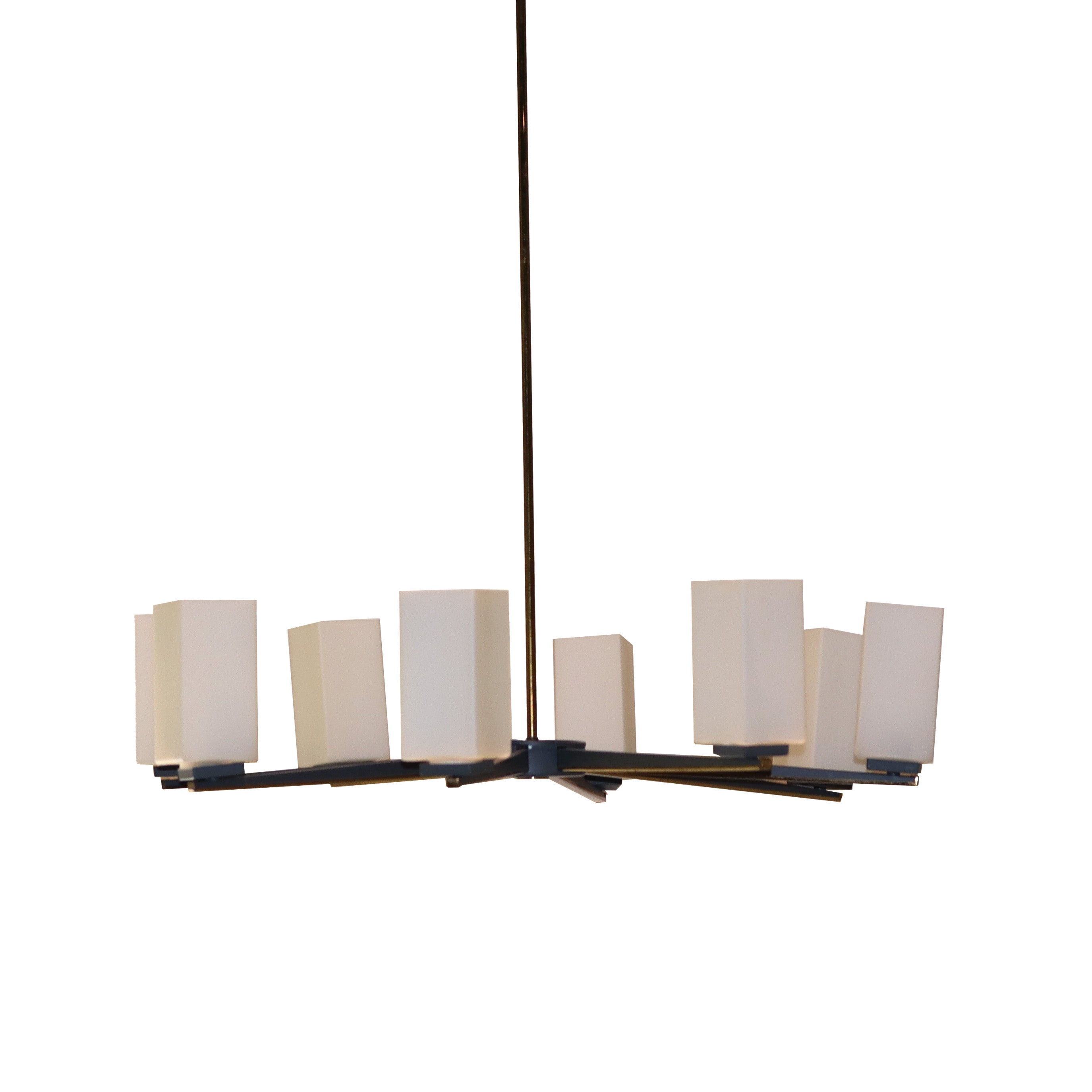 Gilded chandelier with square glass shades, c. 1970