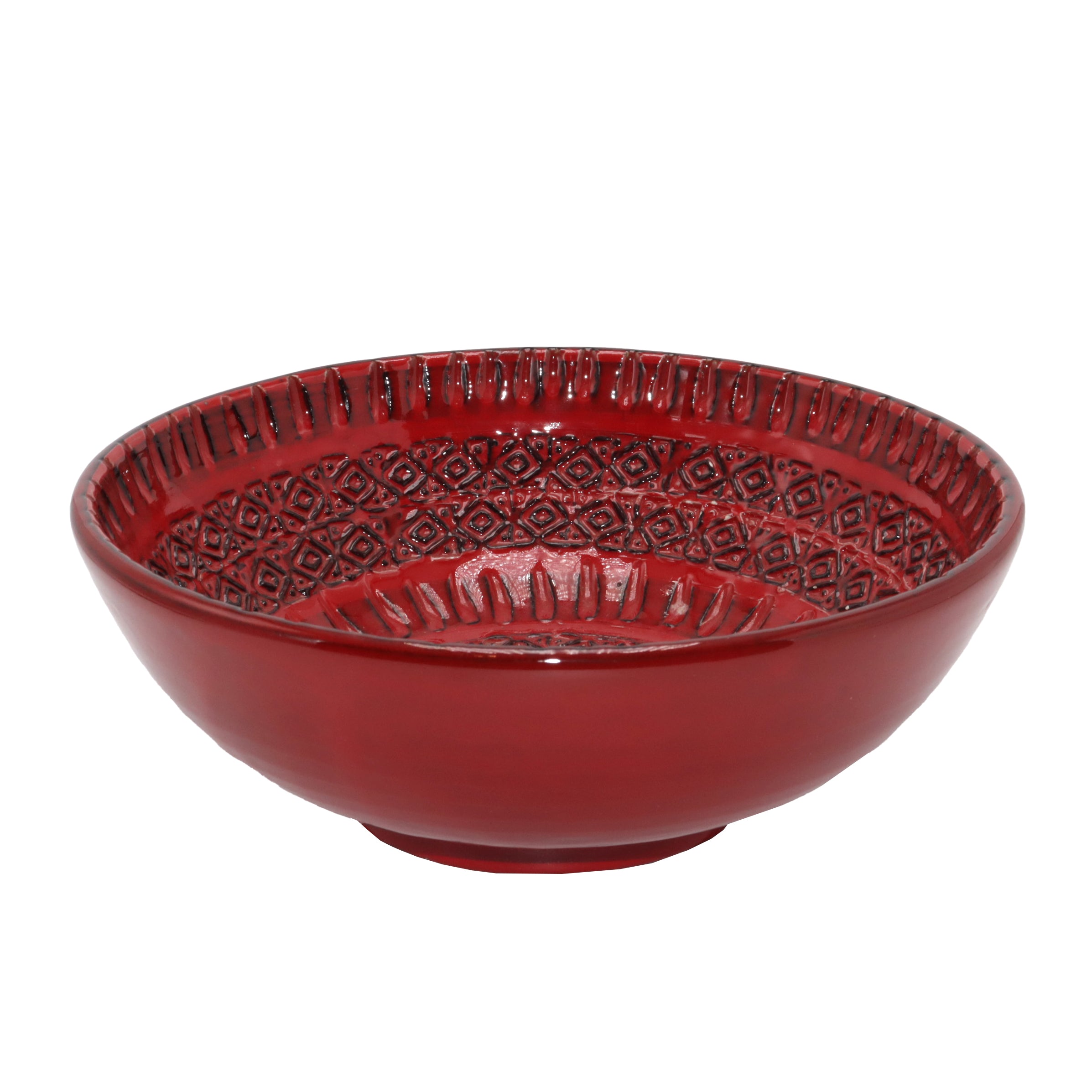 Vintage red glazed ceramic centerpiece bowl, c. 1950