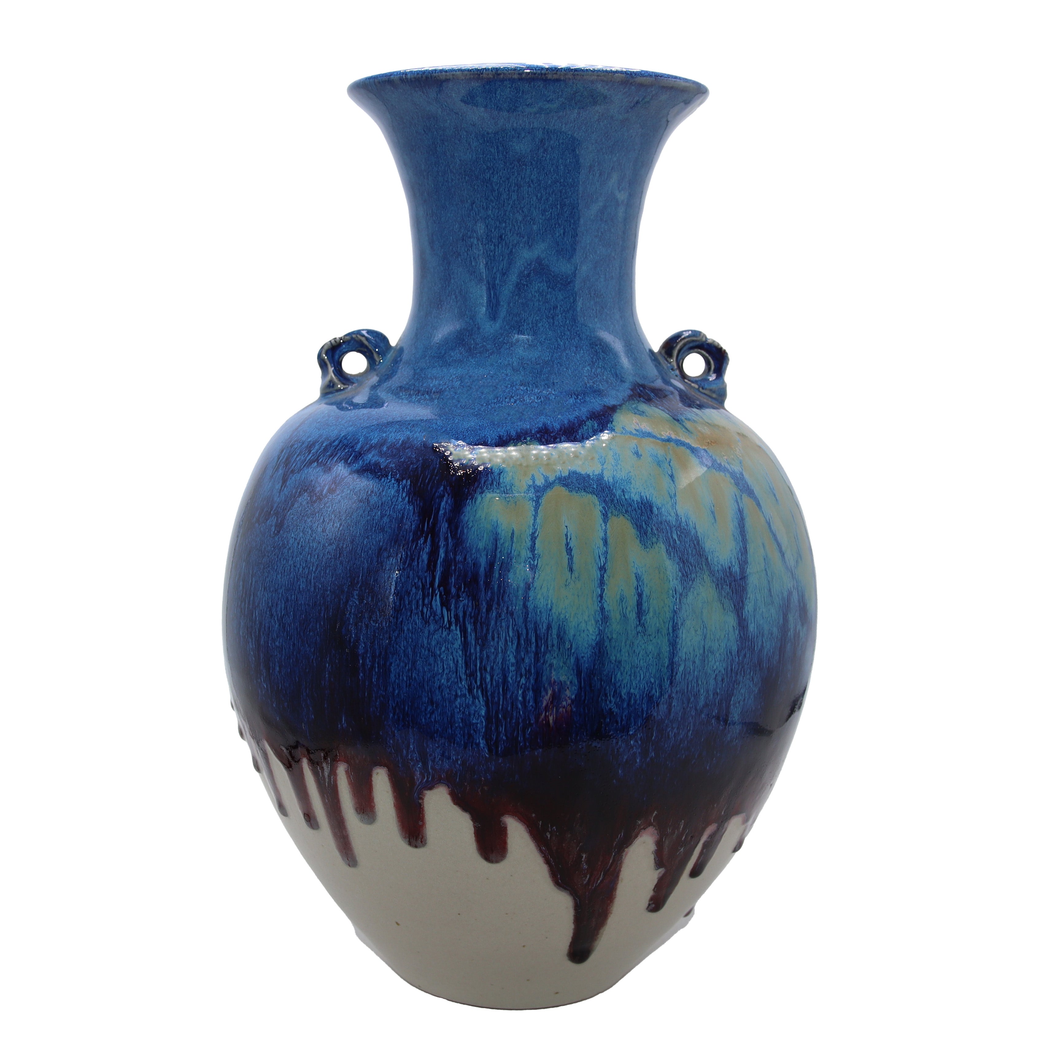 Large blue drip glazed ceramic vase, c. 1970