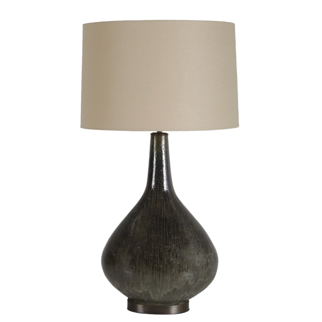 Large lichen green studio pottery lamp, c. 1960