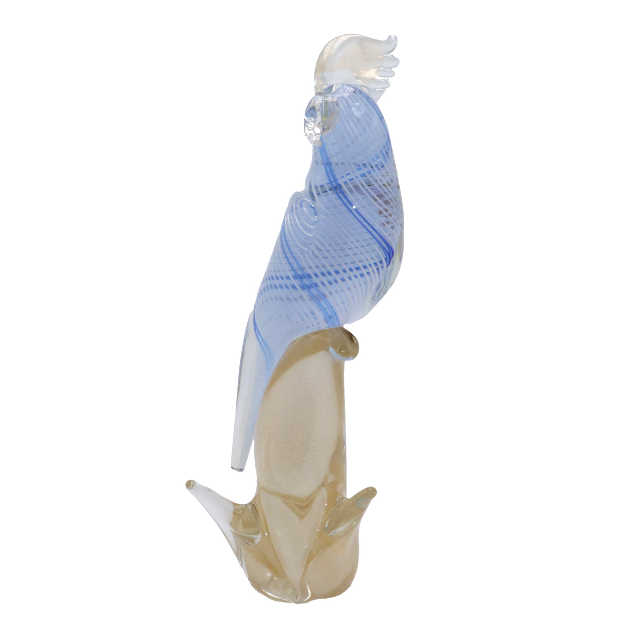 Blue & Clear Murano glass cockatoo with gold flecks, c. 1950