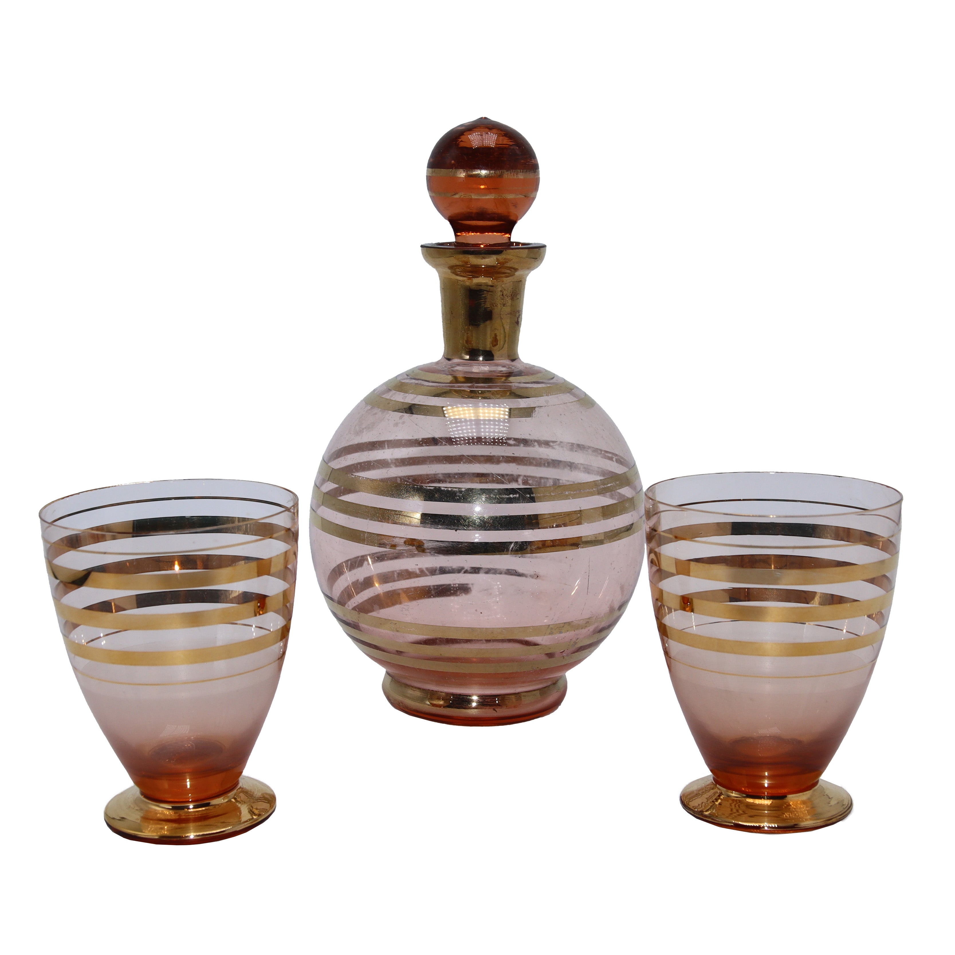 Pale Pink glass Decanter set with gold, c. 1960