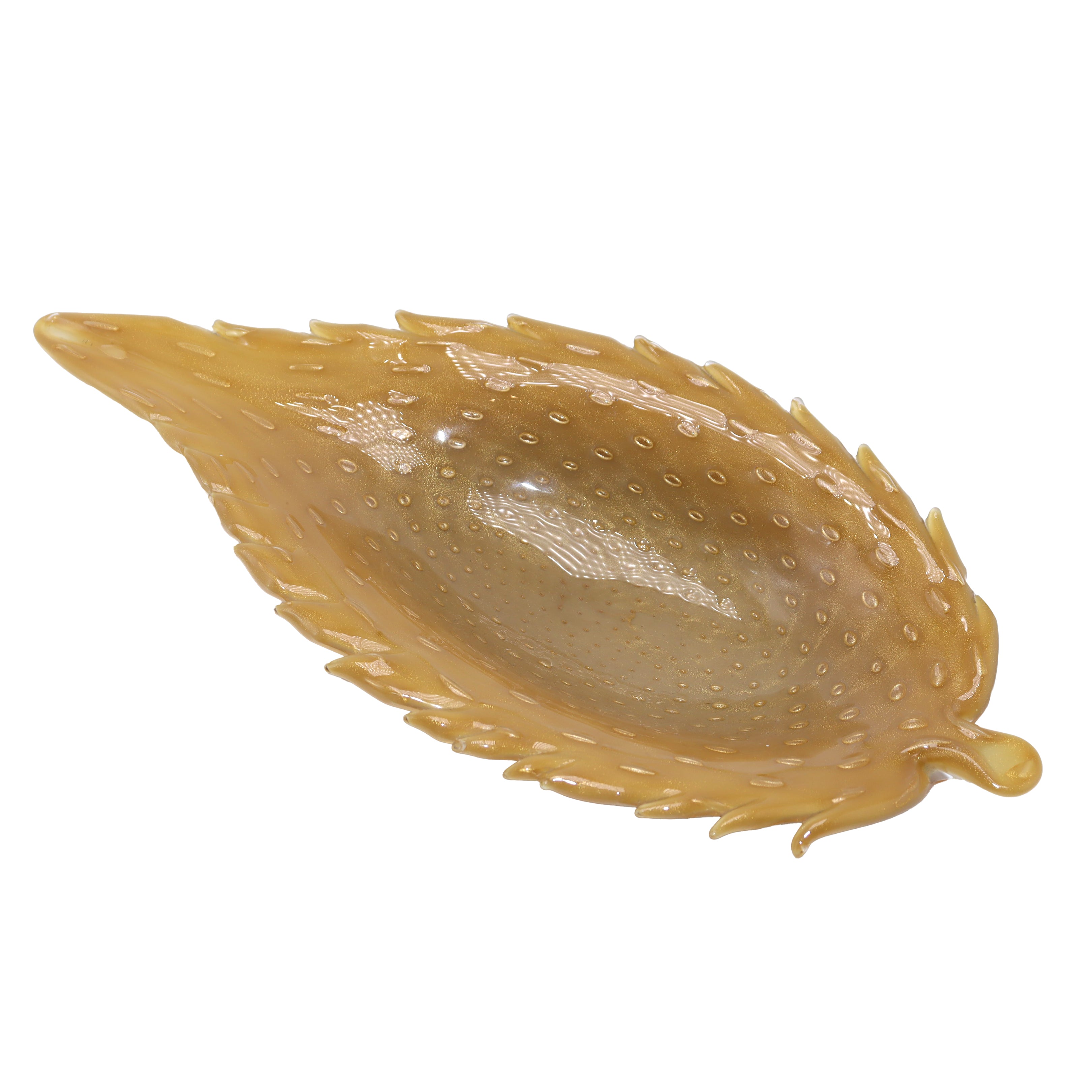 Amber Murano glass leaf with gold inclusions, c. 1950