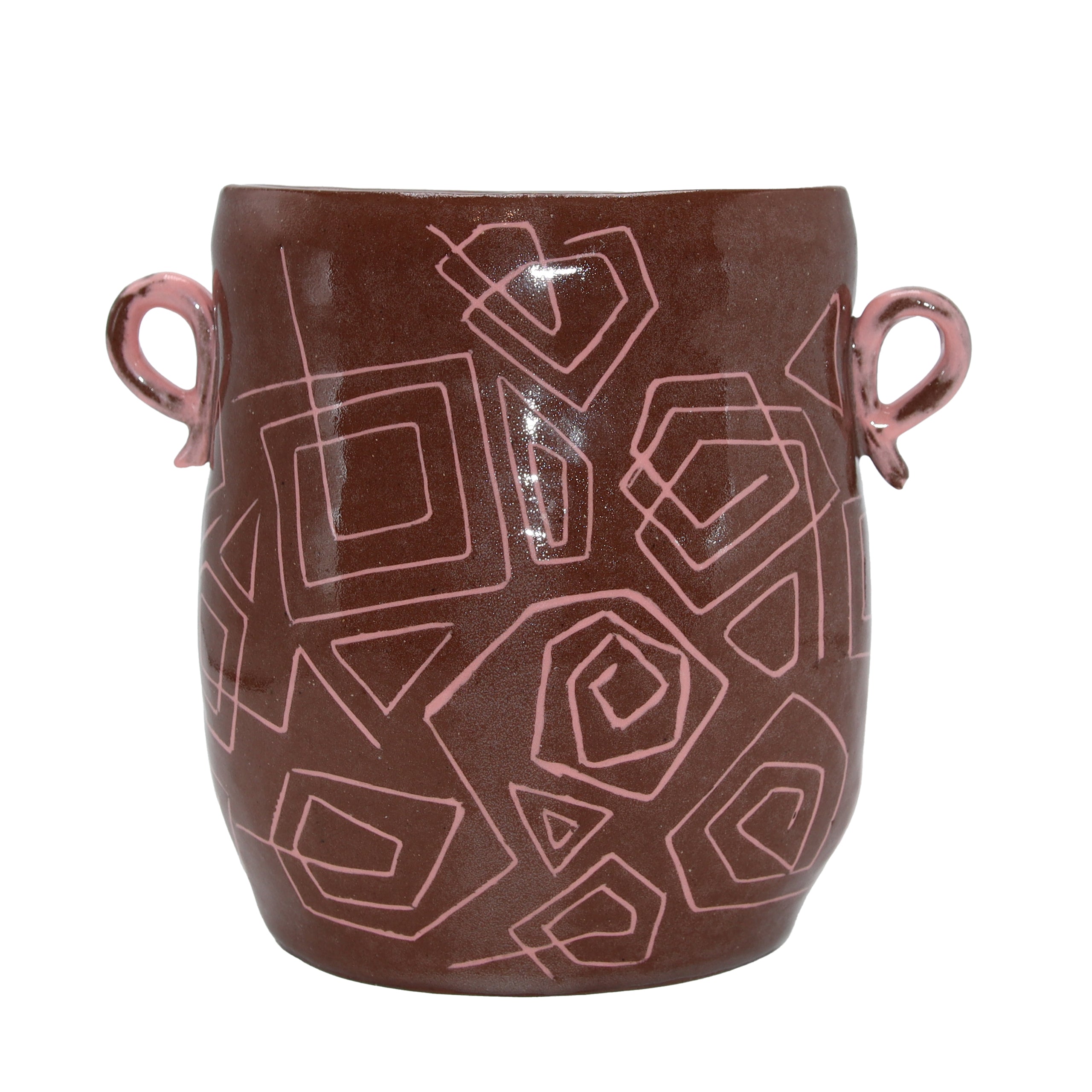 Brown and pink pottery piece by Pamela Reagan