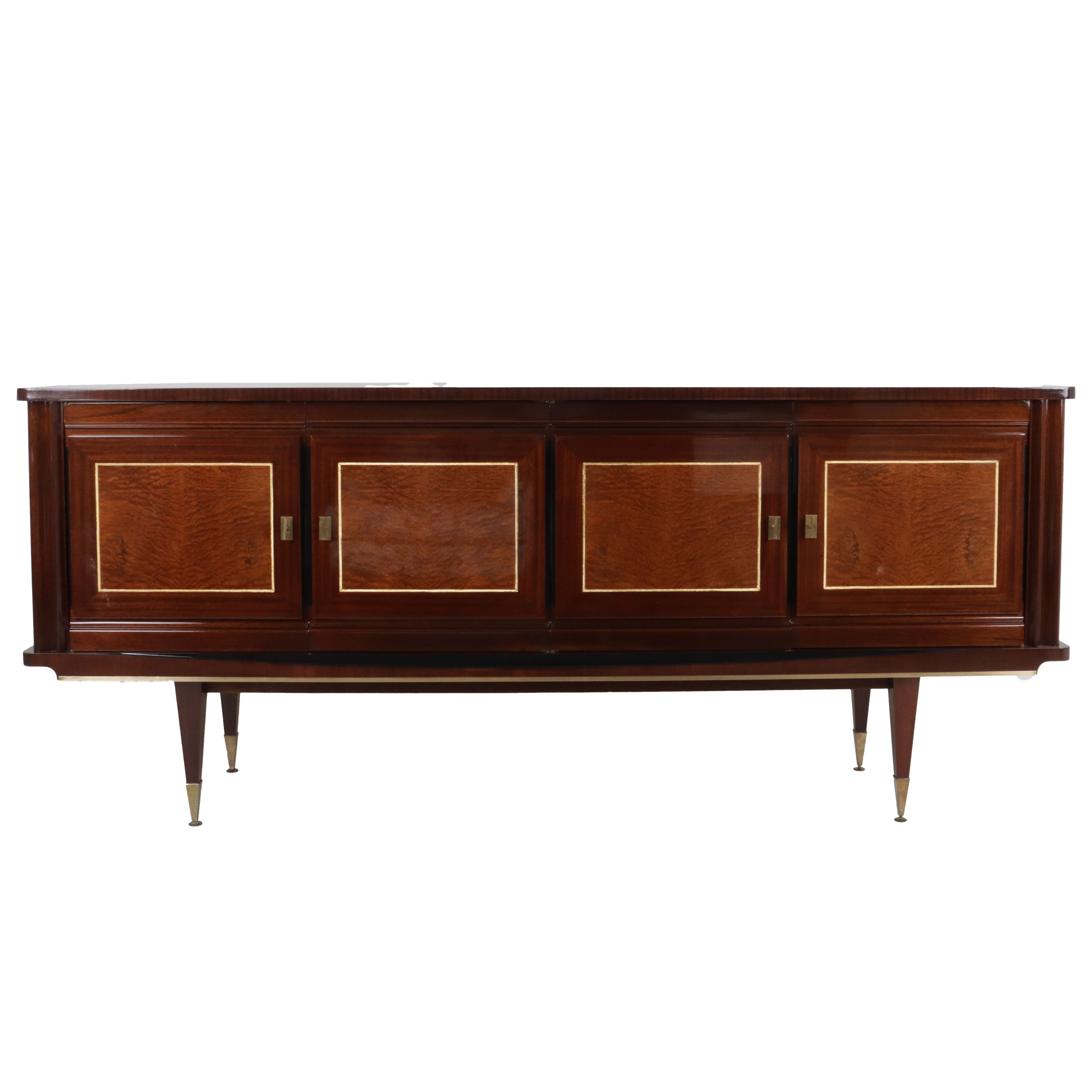 Louis XVI burled buffet with panels and brass details, c. 1950
