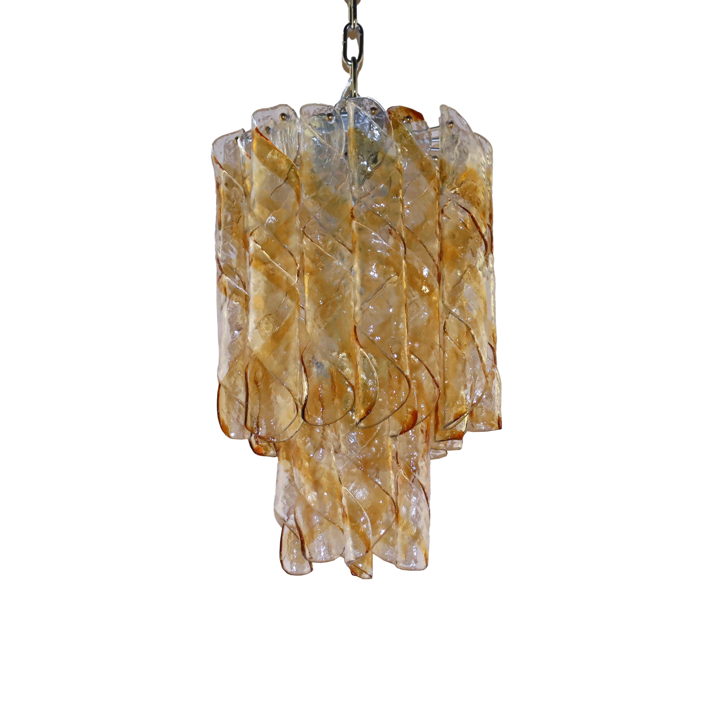 Pair of small clear and amber twisted Murano glass chandeliers, c. 1950