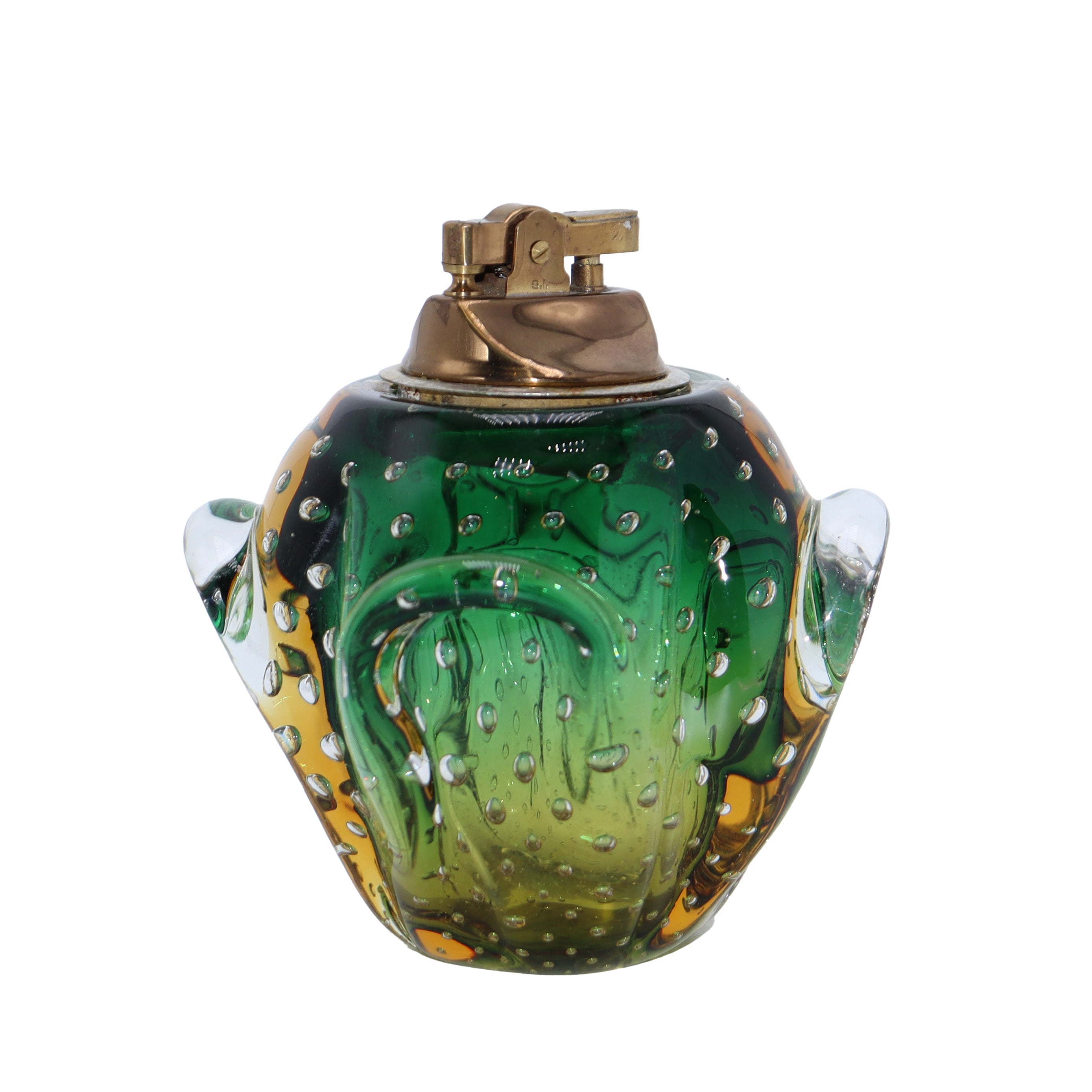 Green & Amber Murano lighter with bullicante inclusions, c. 1950