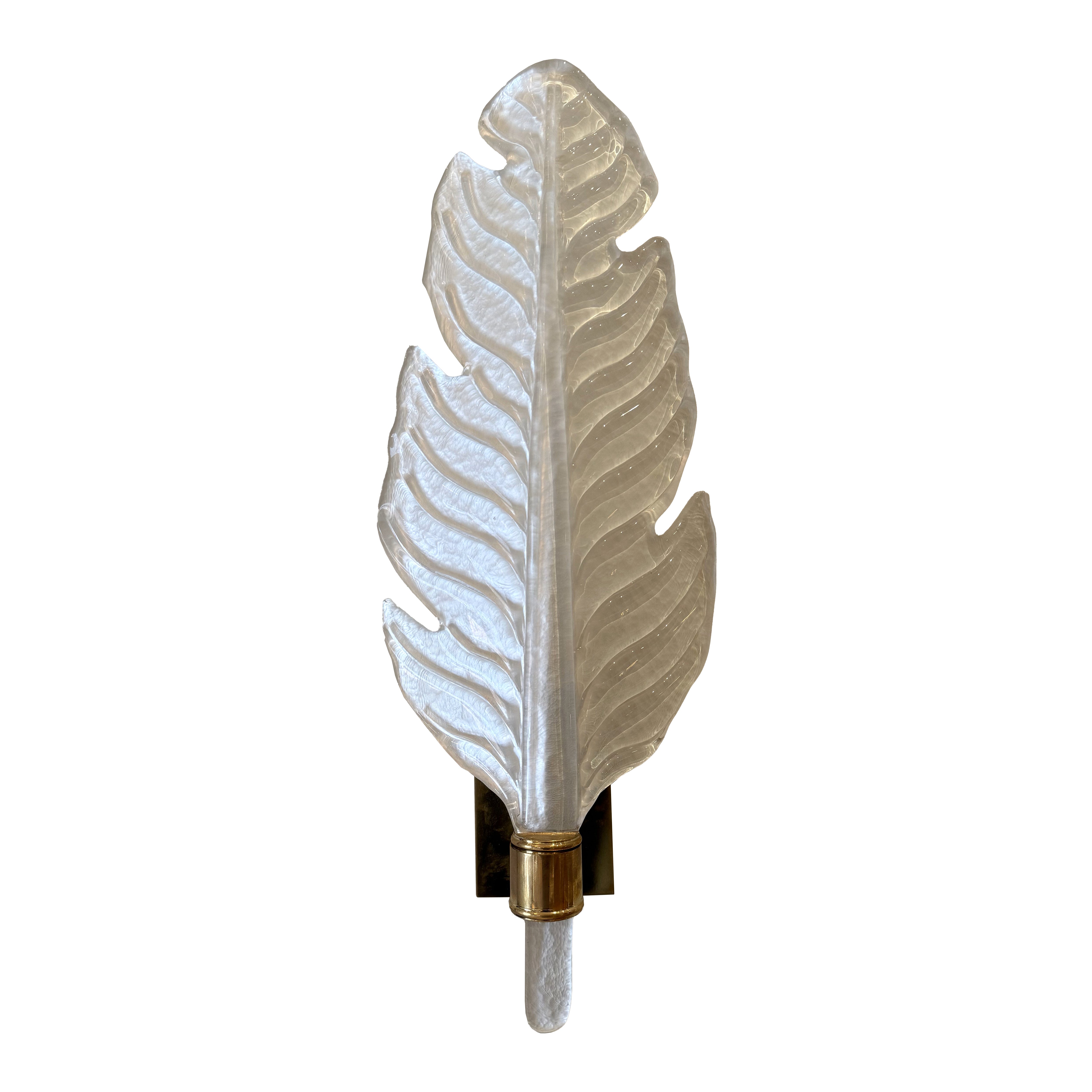 Pair of ivory Murano glass leaf sconces, 21st century