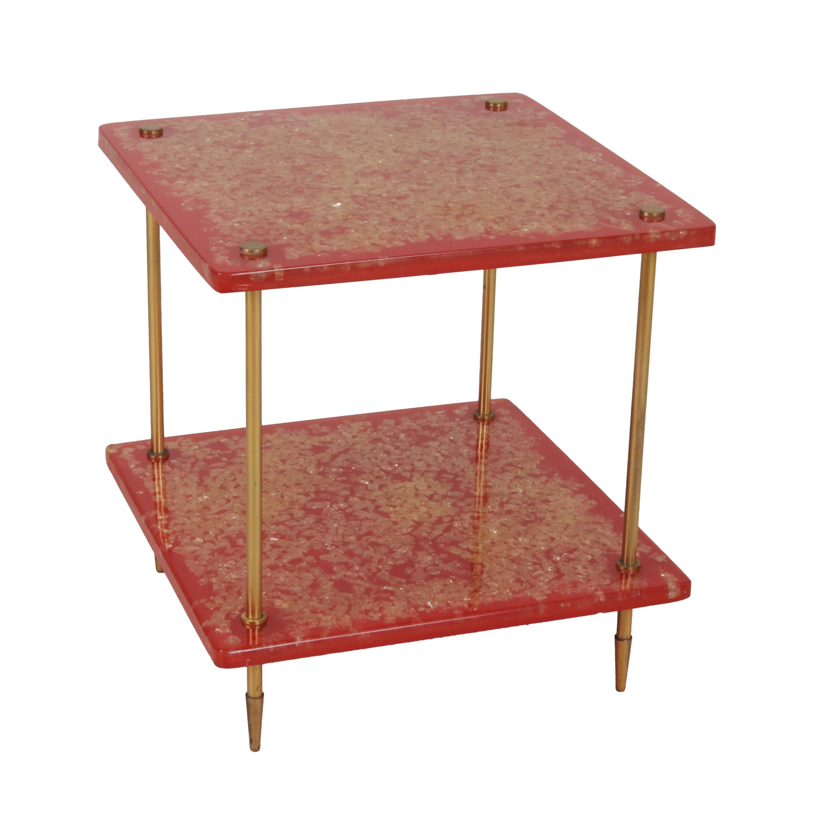 Two tiered red and gold resin table, c. 1960