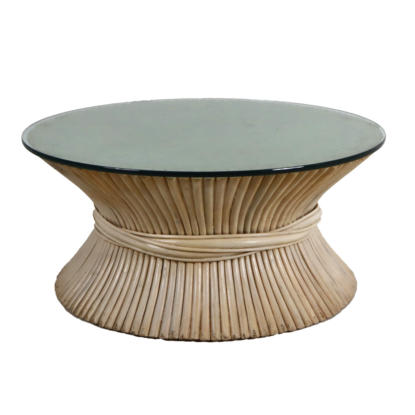 Vintage rattan wheat sheaf coffee table in the style of McGuire, c. 1960