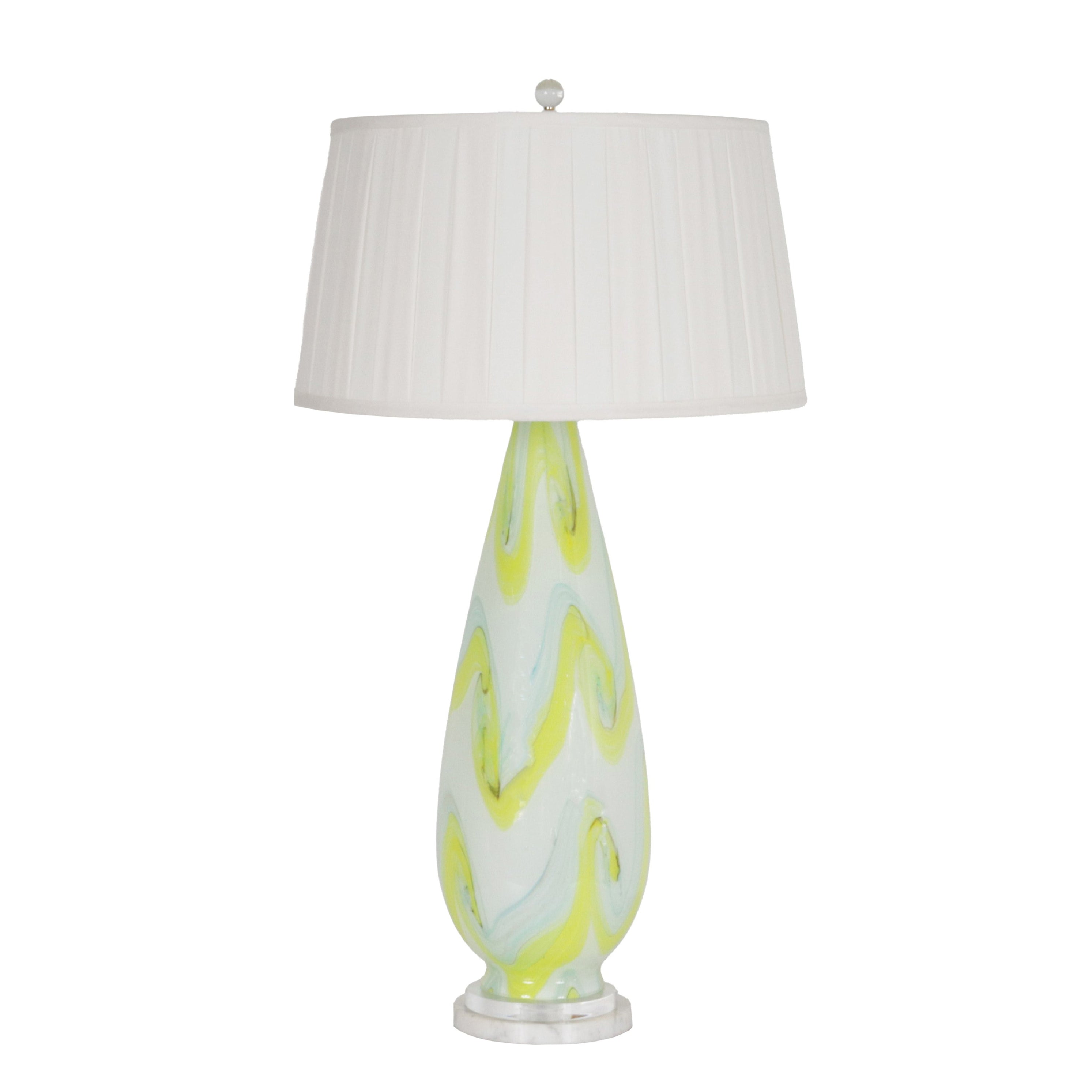 Pair of yellow and white swirl Murano glass lamps, c. 1960