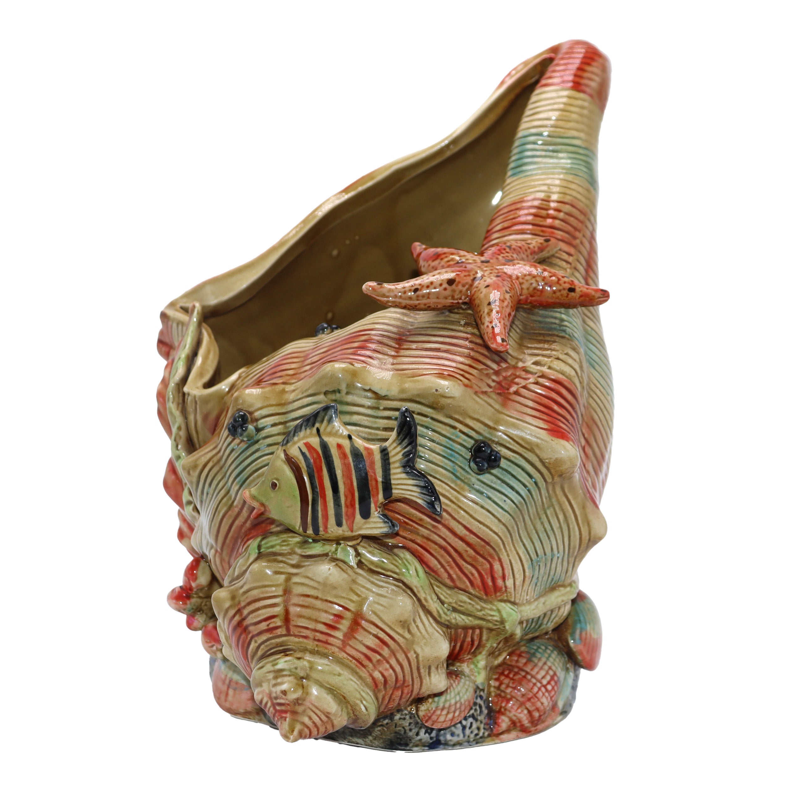 French Majolica multi-color shell, c. 1960