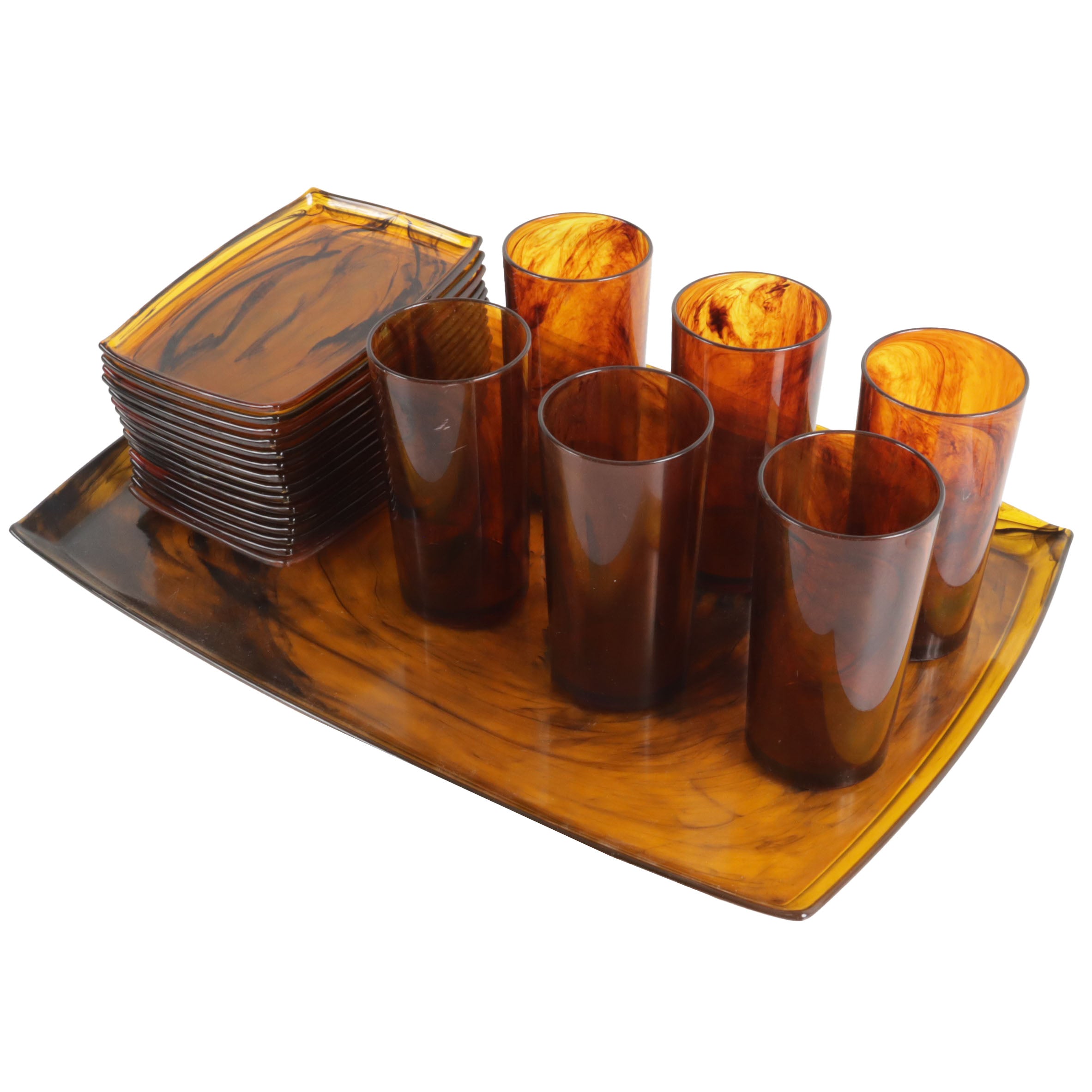 Faux tortoise shell acrylic serving set by HJ Stotter, c. 1960