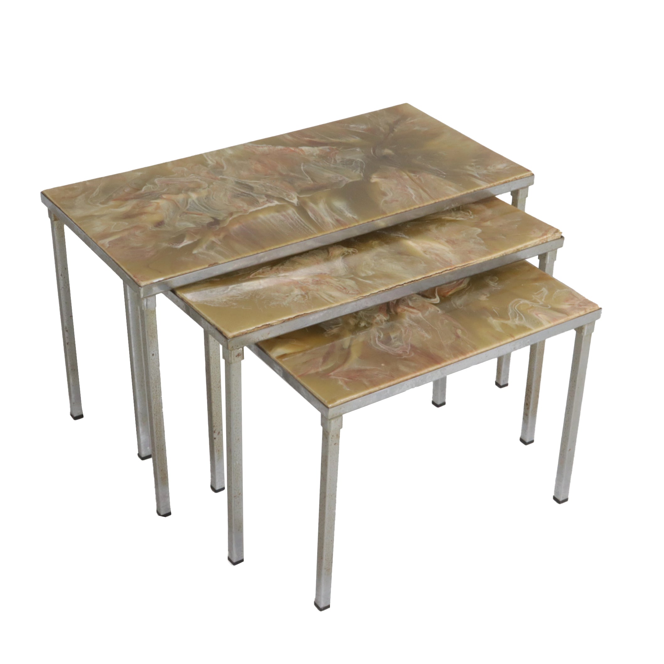Set of three French resin nesting tables, c. 1960