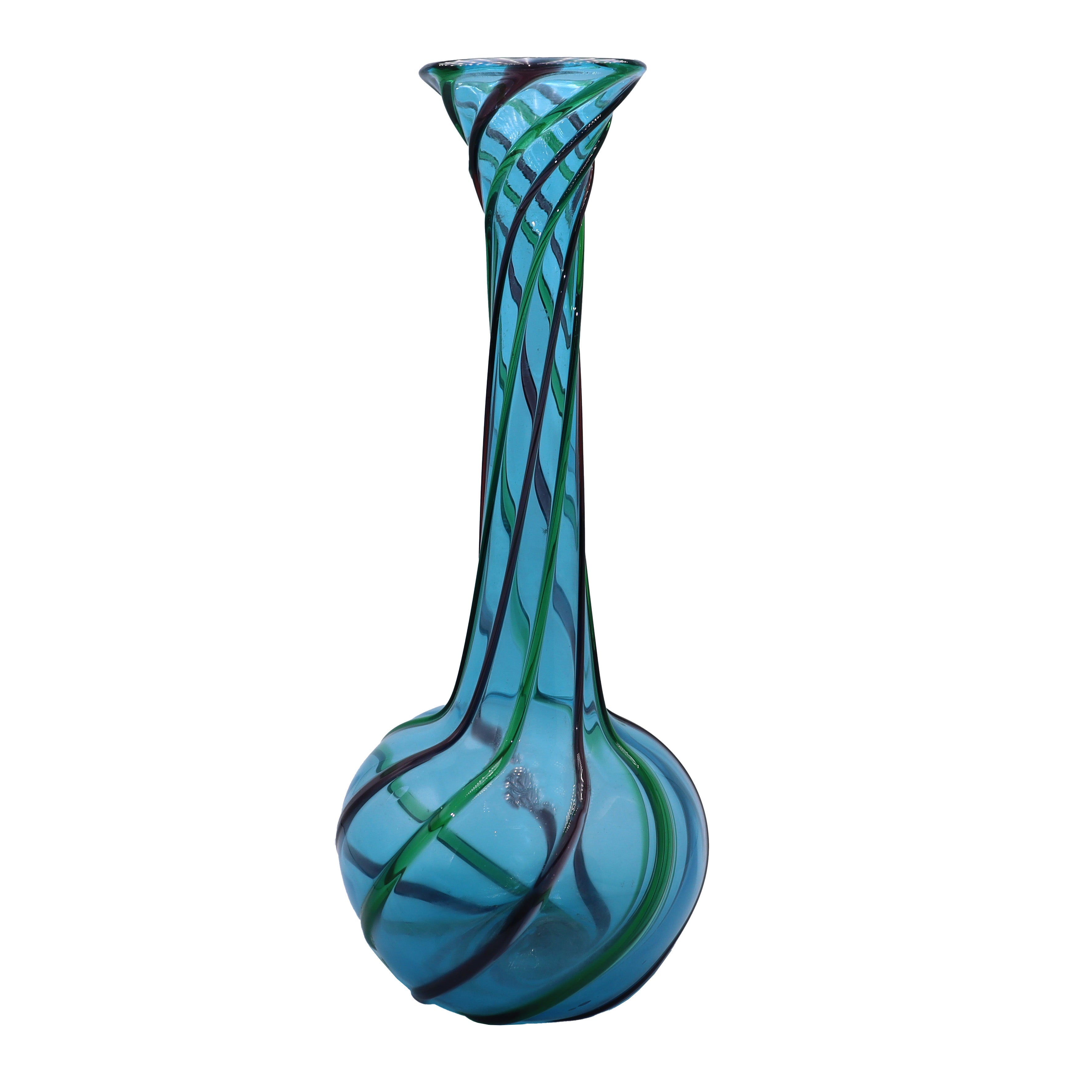 Blue Murano glass vase with green and purple swirl, c. 1960