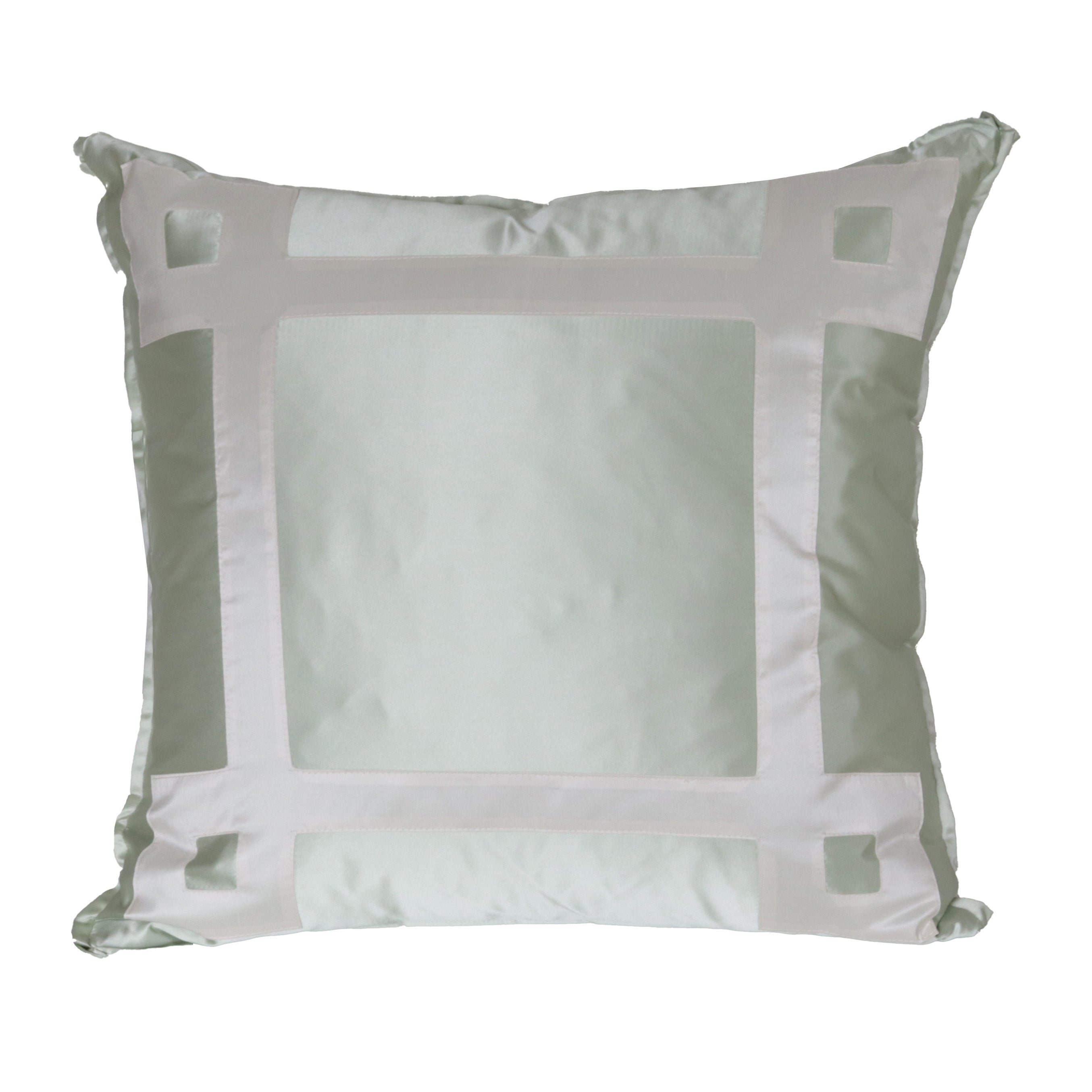 Pair of Silk Sage Pillows with Ivory Greek Key