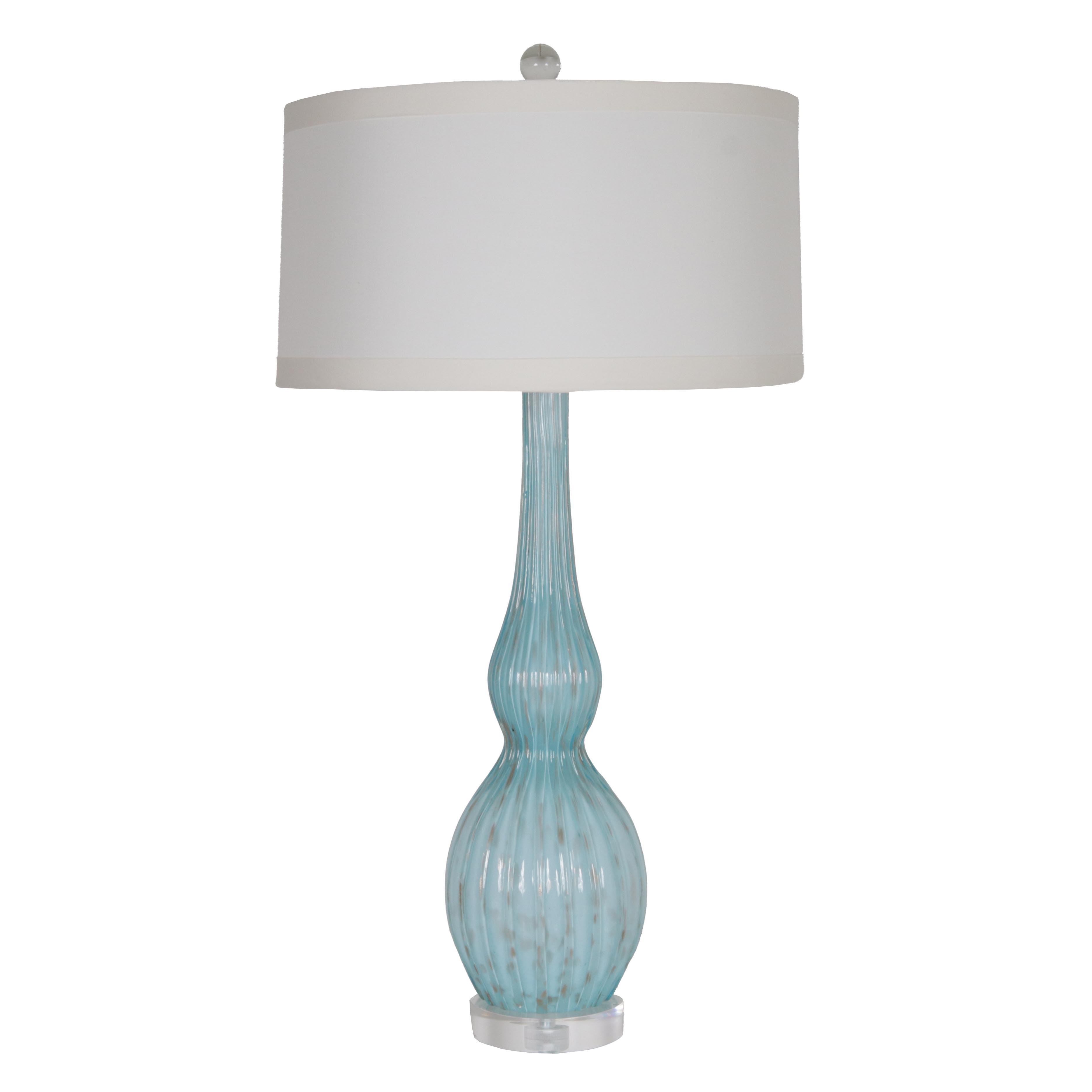 Pair of Turquoise Murano glass lamps with bullicante inclusions, c. 1950