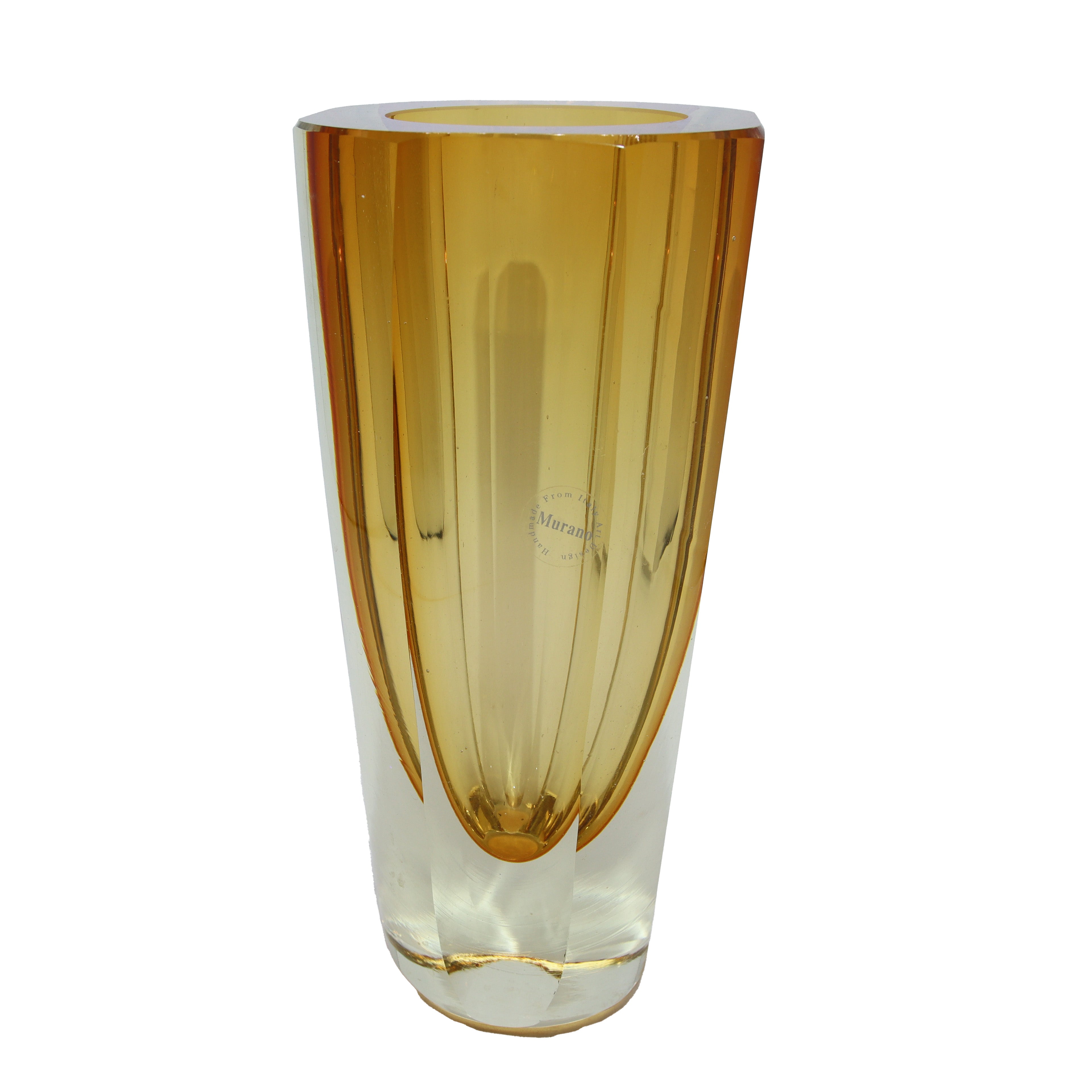 Large yellow and clear Flavio Poli Murano vase, c. 1950