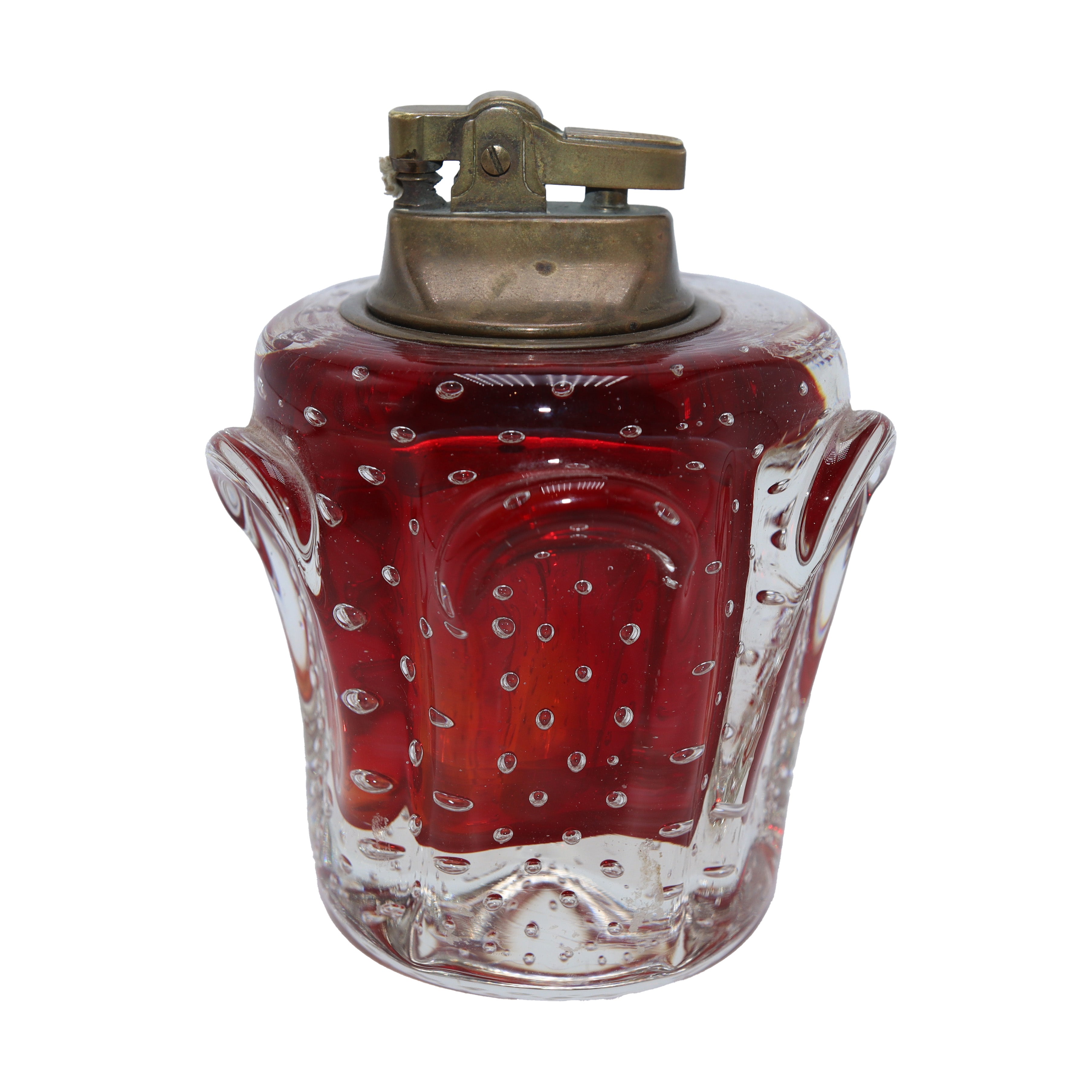 Red Sommerso Murano lighter with bullicante inclusions, c. 1950