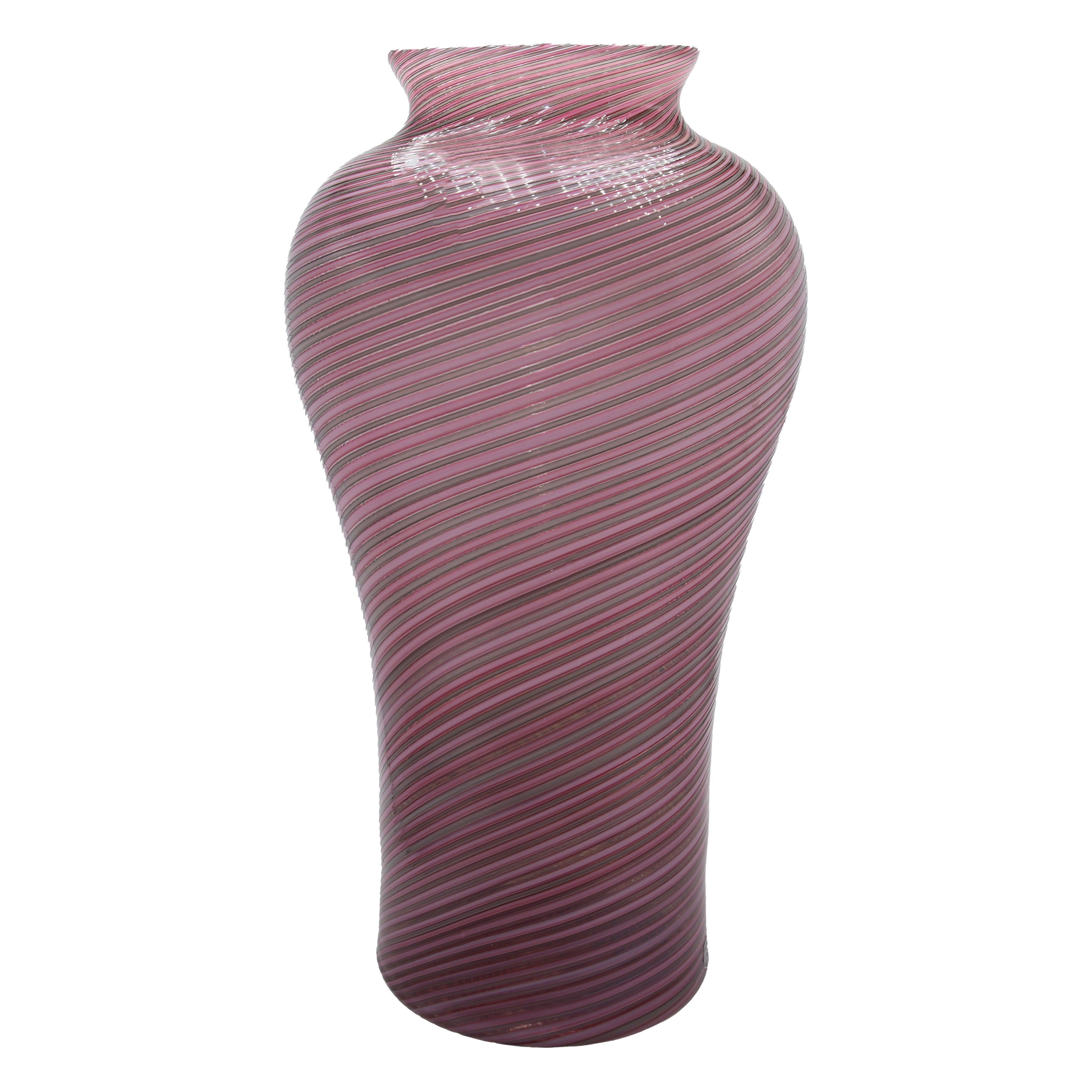 Large signed pink Murano Cenedese vase with swirl details, c. 1950