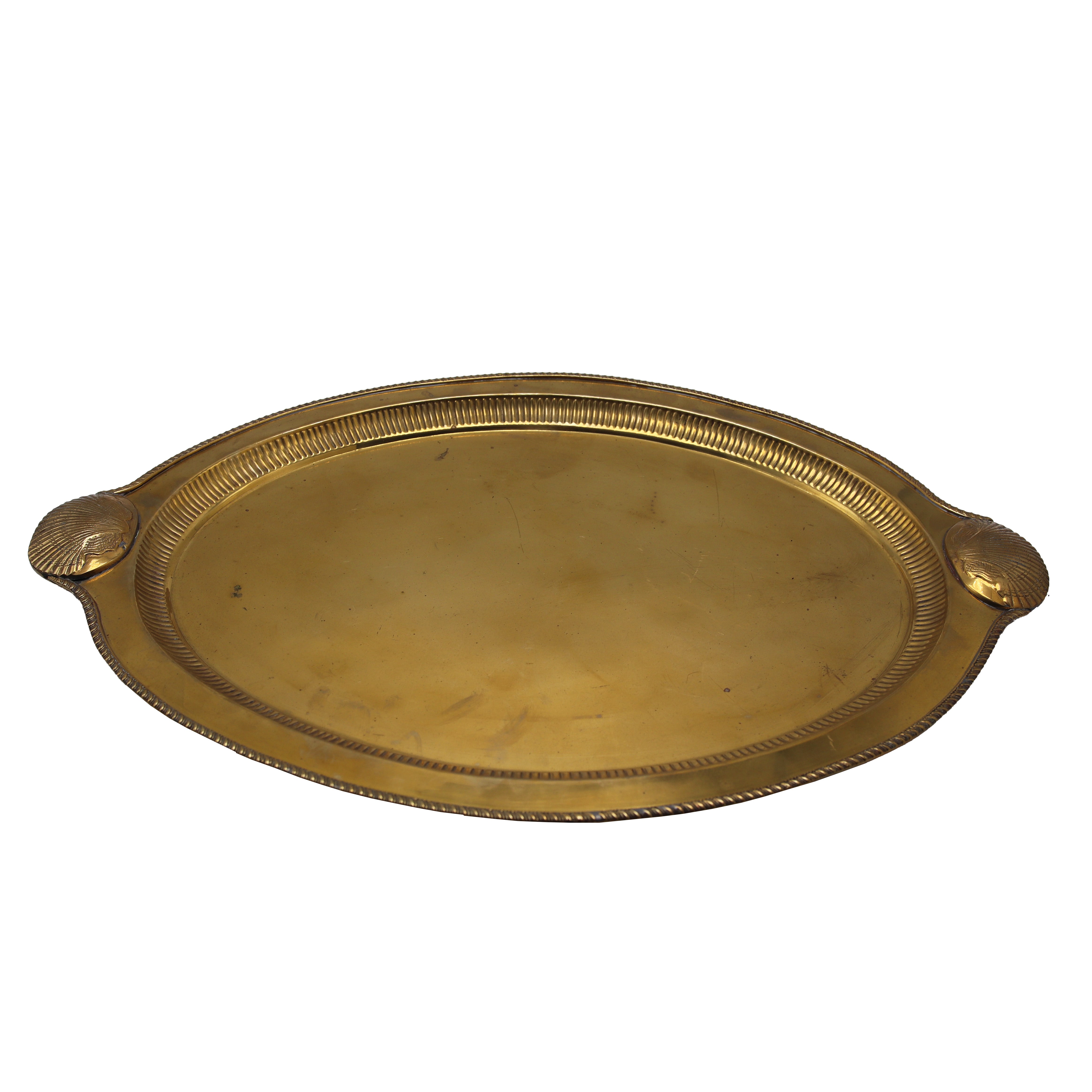 Oval brass serving tray with shell detail, c. 1970
