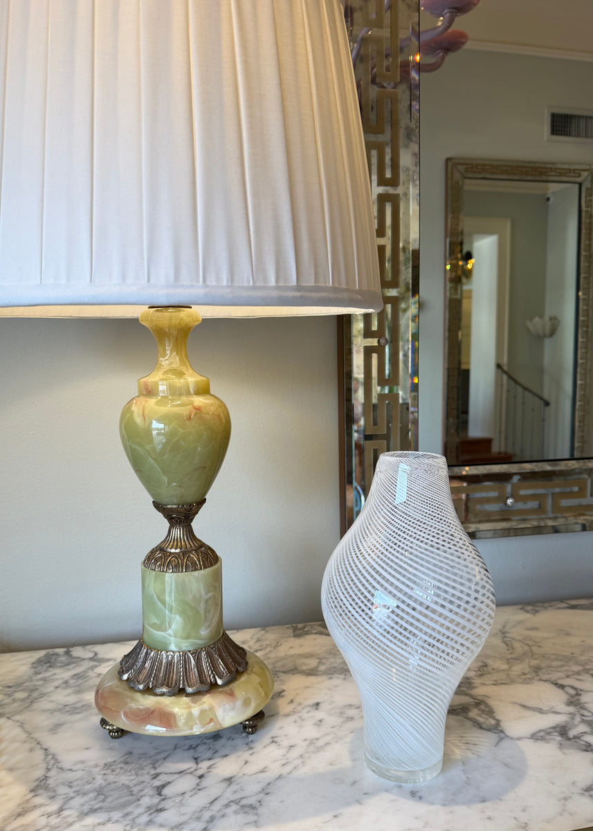 White and clear swirl Murano glass vase, c. 1960 – Jan Showers