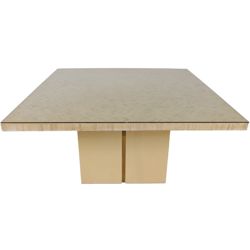 Ivory tesselated tile dining table with glass in the style of Karl Springer, c. 1960
