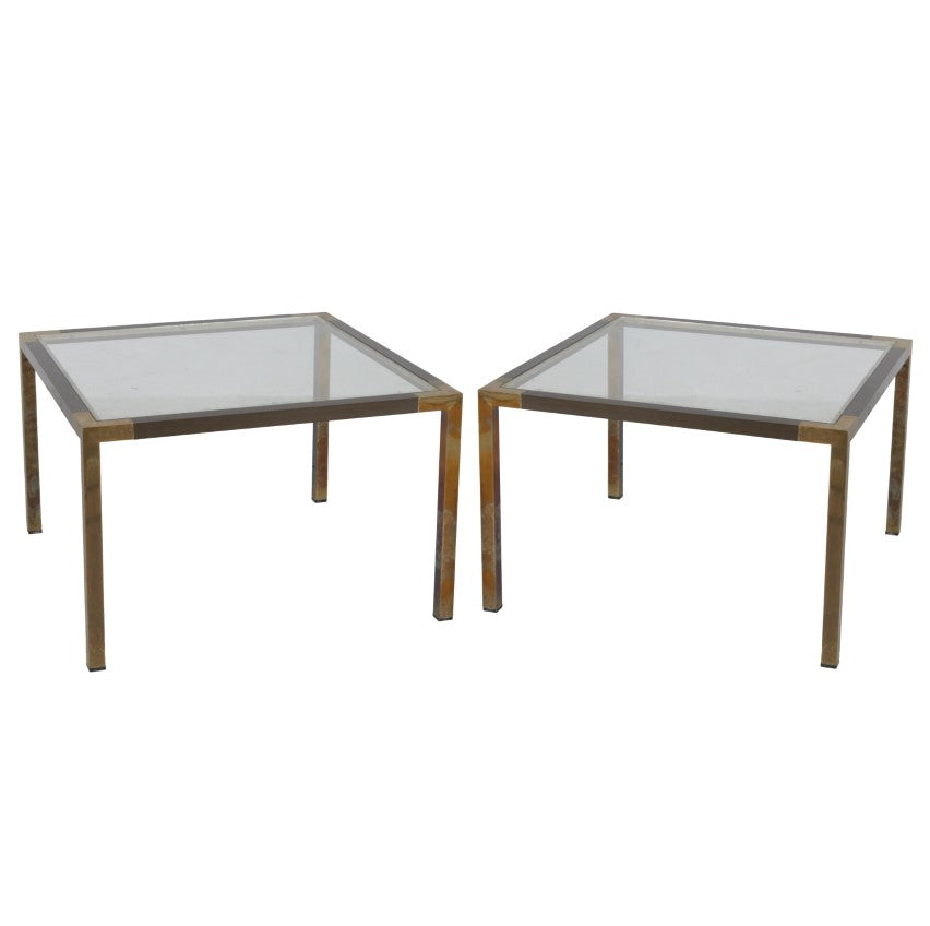 Pair of French glass and bronze side tables, c. 1960