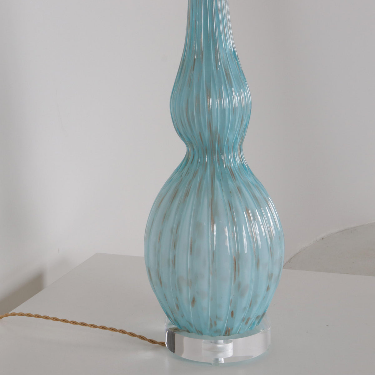 Pair of Turquoise Murano glass lamps with bullicante inclusions, c. 19 ...