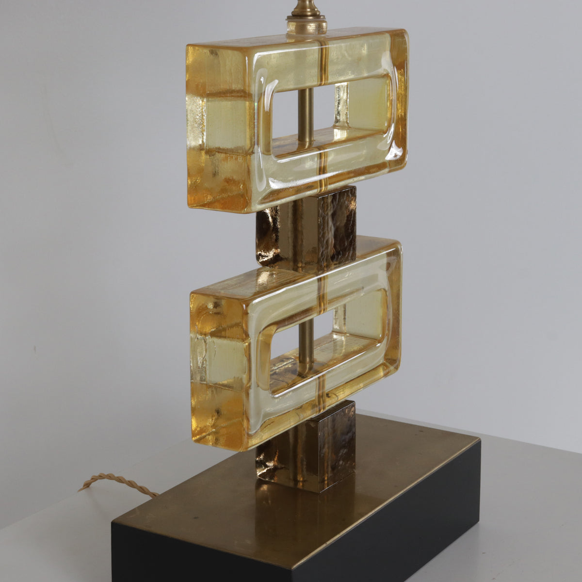 Pair of Italian clear and yellow Murano glass lamps, c. 1970 – Jan Showers