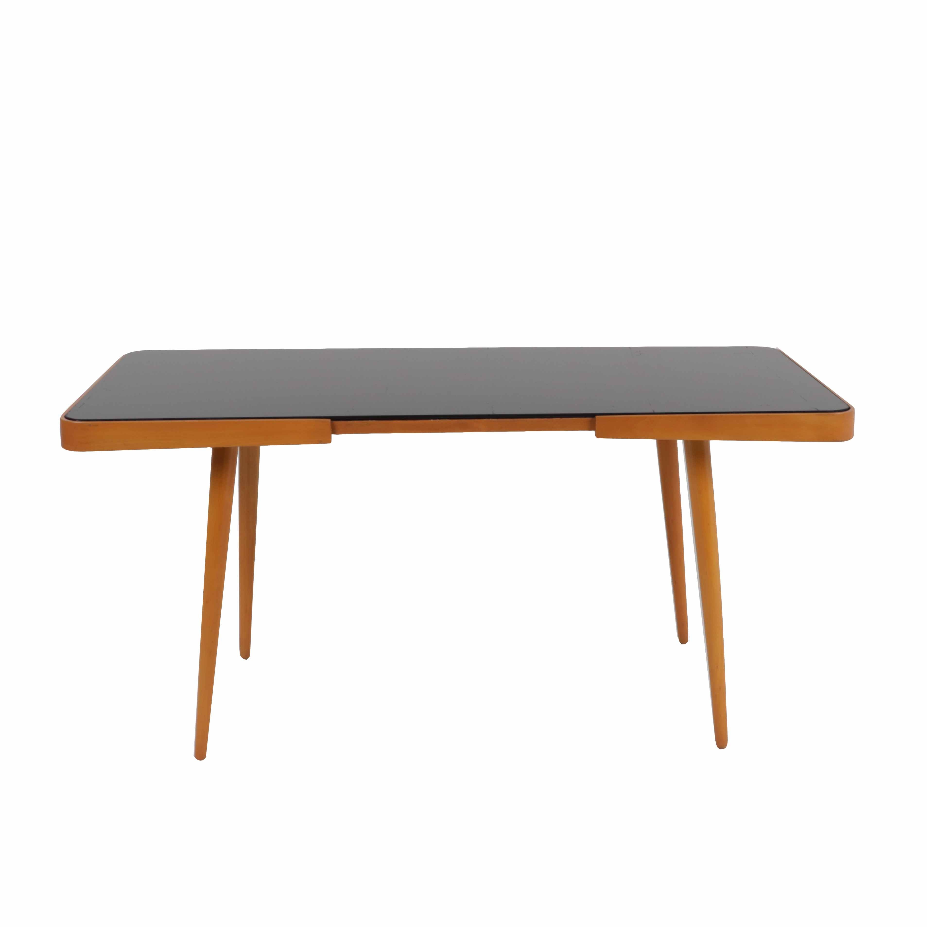 French merisier coffee table with opaline glass top, c. 1960