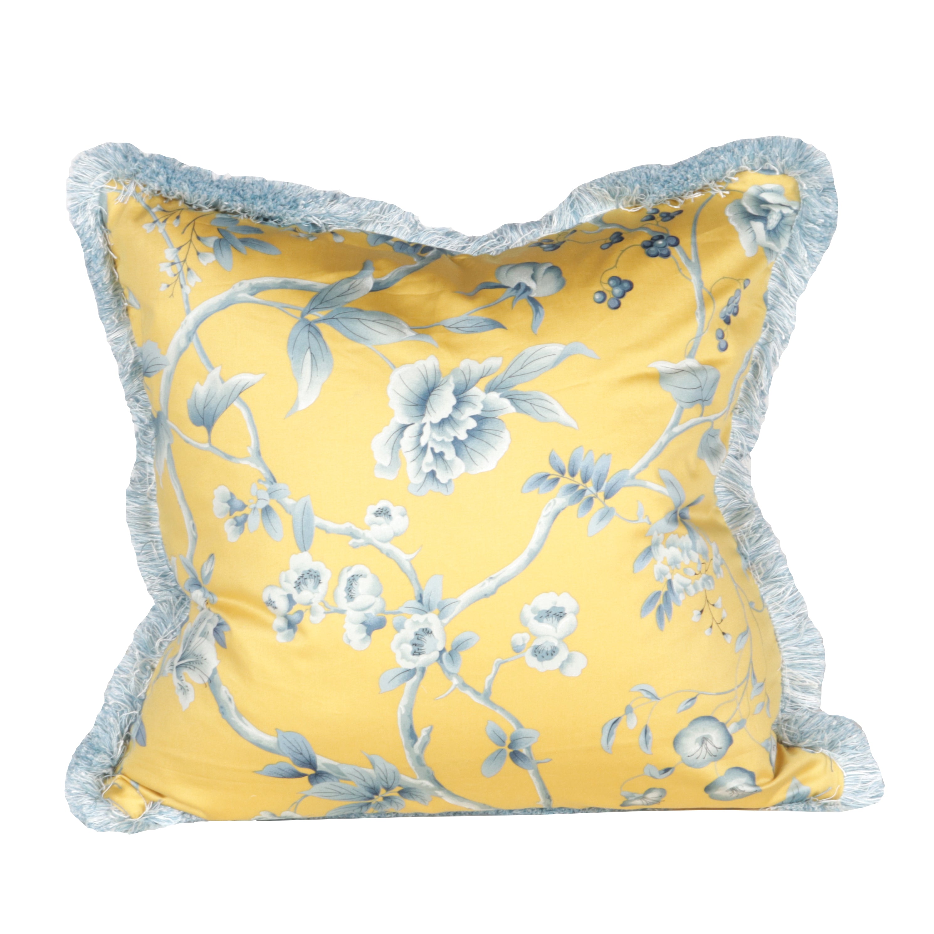 Pair of yellow and blue vintage Brunshwig & Fils floral pillows